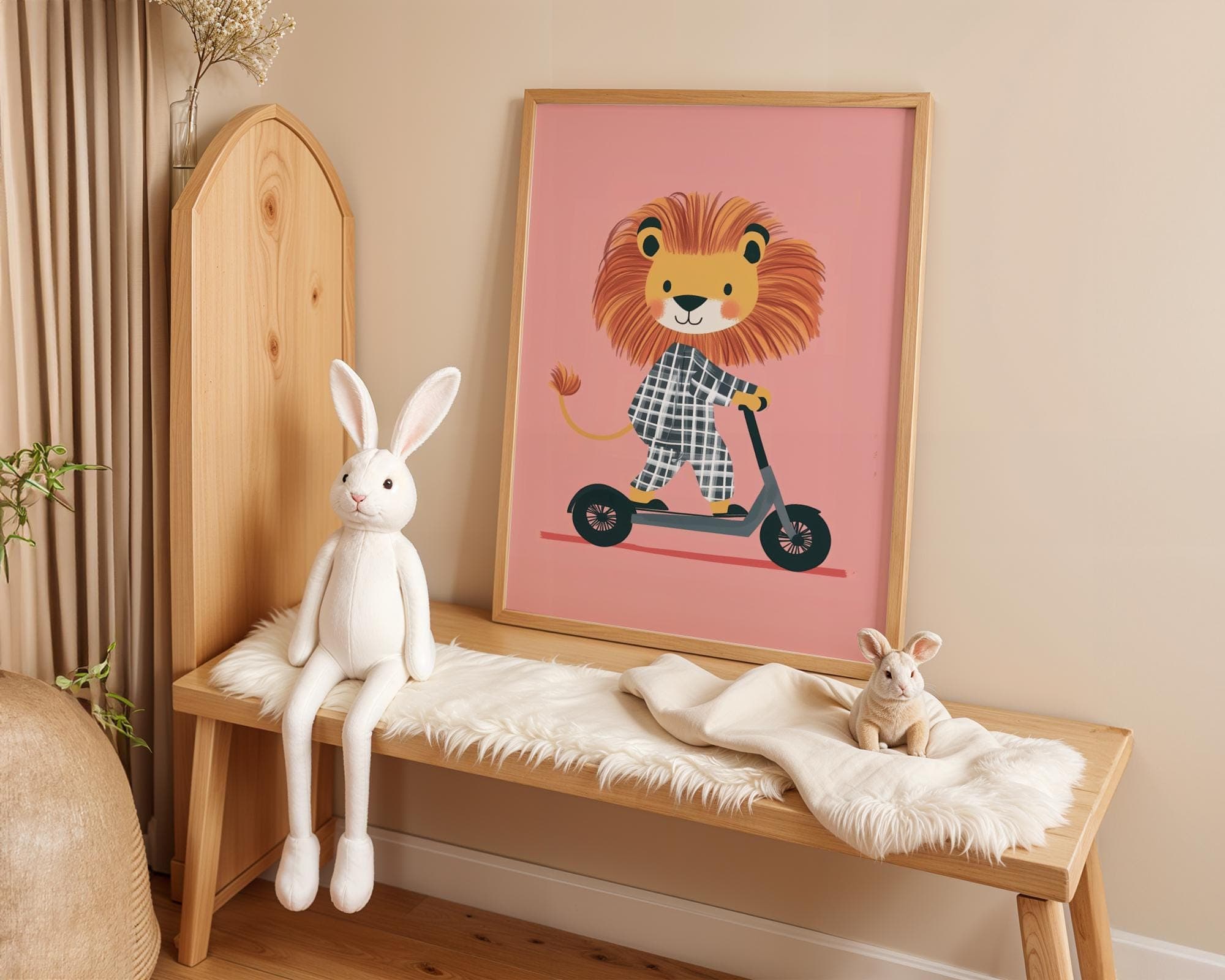 Lion on a Scooter Print, Eclectic Nursery Wall Art, Pink Playroom Boy's Room Prints, Printable Wall Art, Nurserywall Art Playful nursery art - view 2