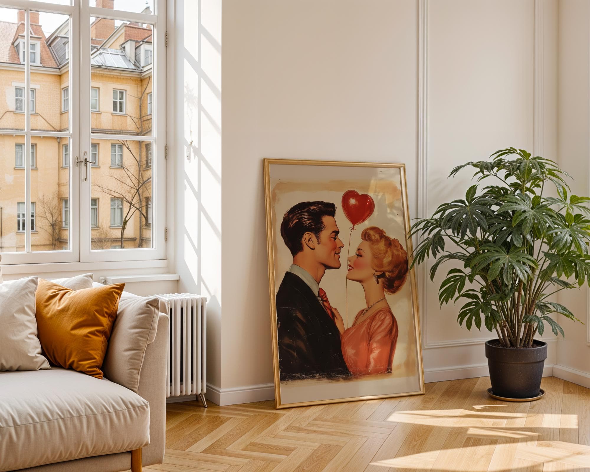 Romantic Vintage Couple Wall Art, Romantic Gift Wall Art, Love Story Wall Print, Romantic Retro Painting, Trendy, Maximalist, Digital, Art - view 6