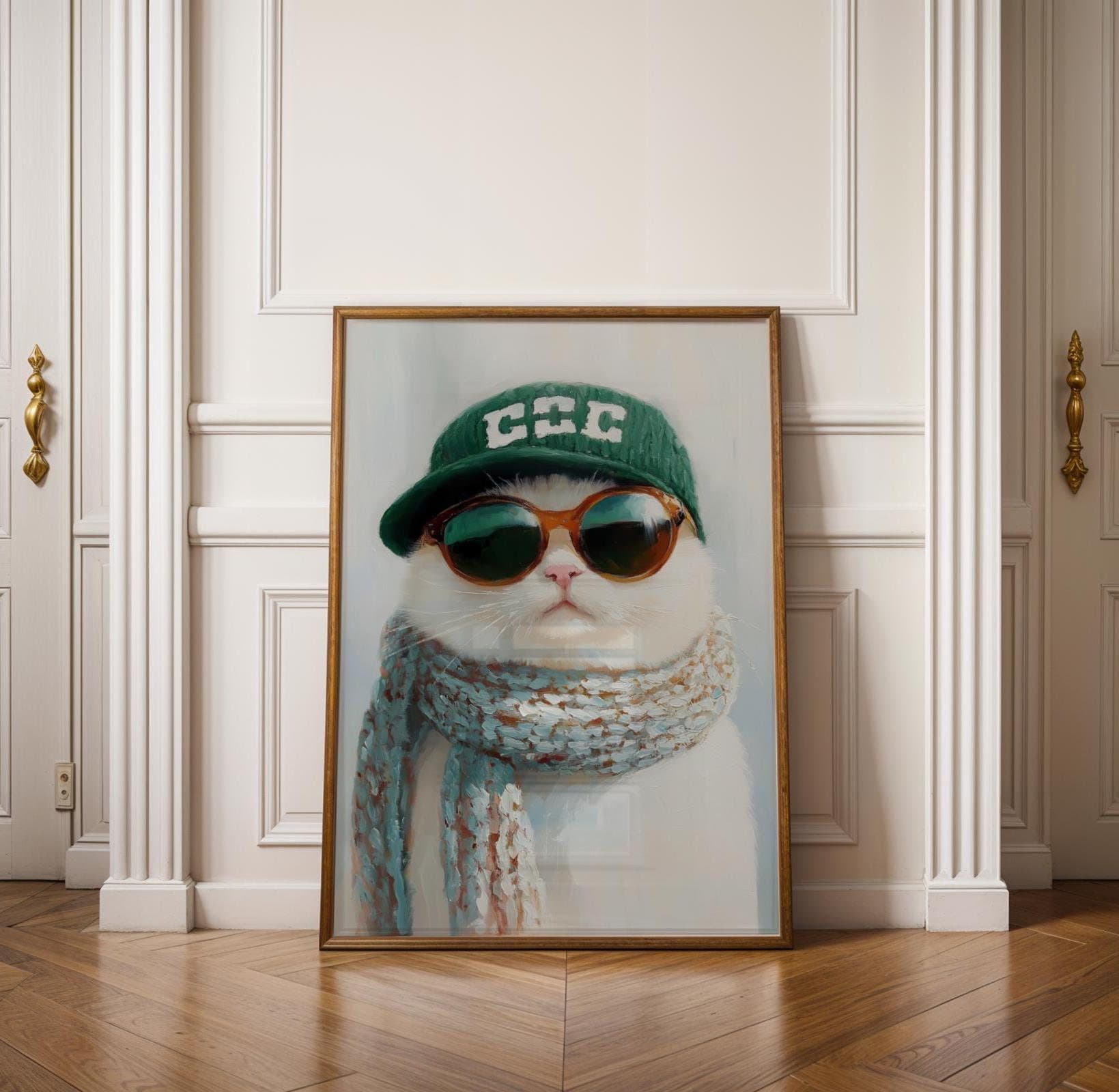 Trendy White Cat Wall Art, Hipster Cat Wall Art, Quirky White Cat Poster, Matisse White Cat Painting, Quirky Cat Decor, Cool Cat Wall Art