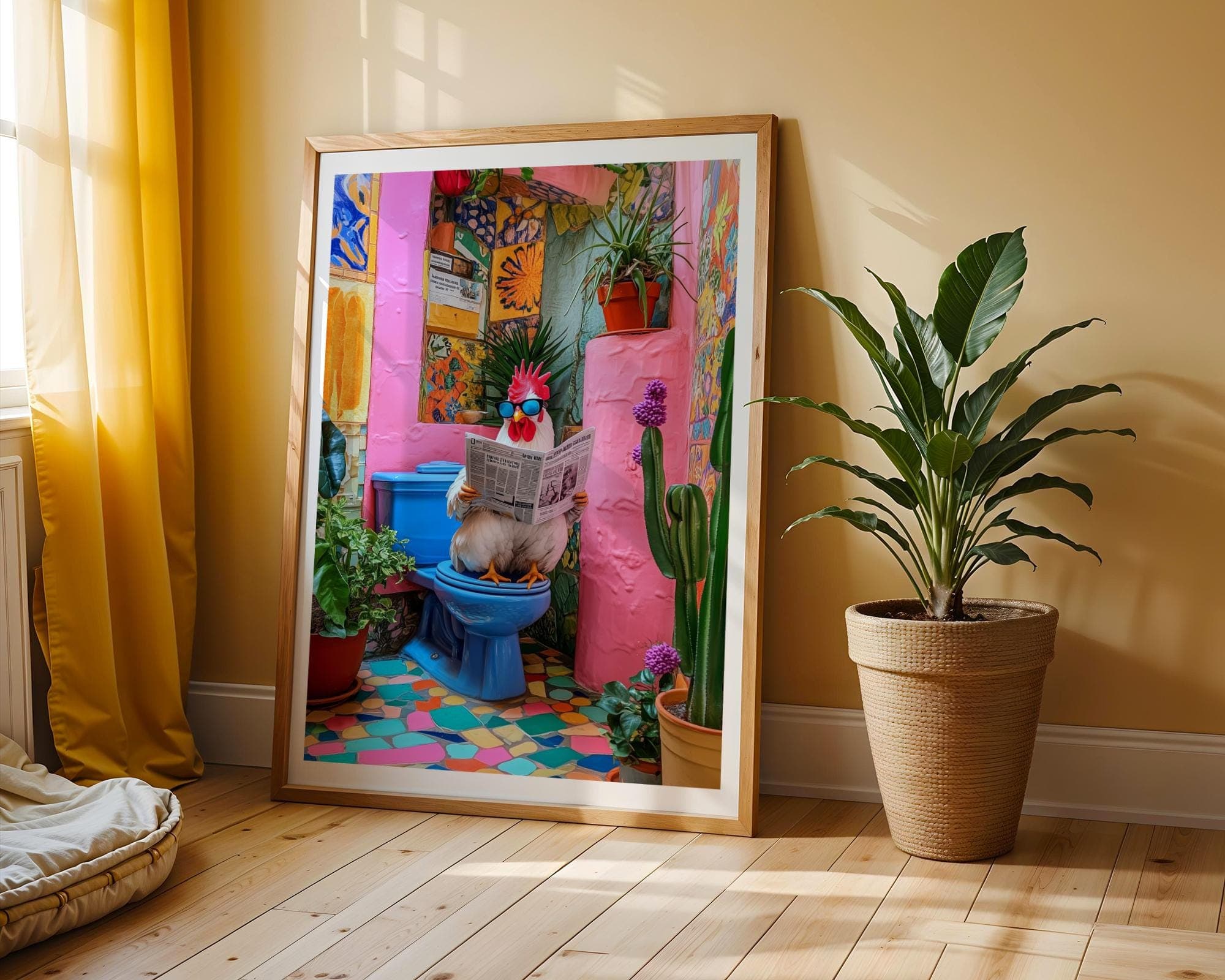 Funny Rooster Bathroom Wall Art, Funny Chicken Bathroom Art, Rooster on Toilet Funny Bathroom Decor, Quirky Farmhouse Decor, Funky Rooster - view 4