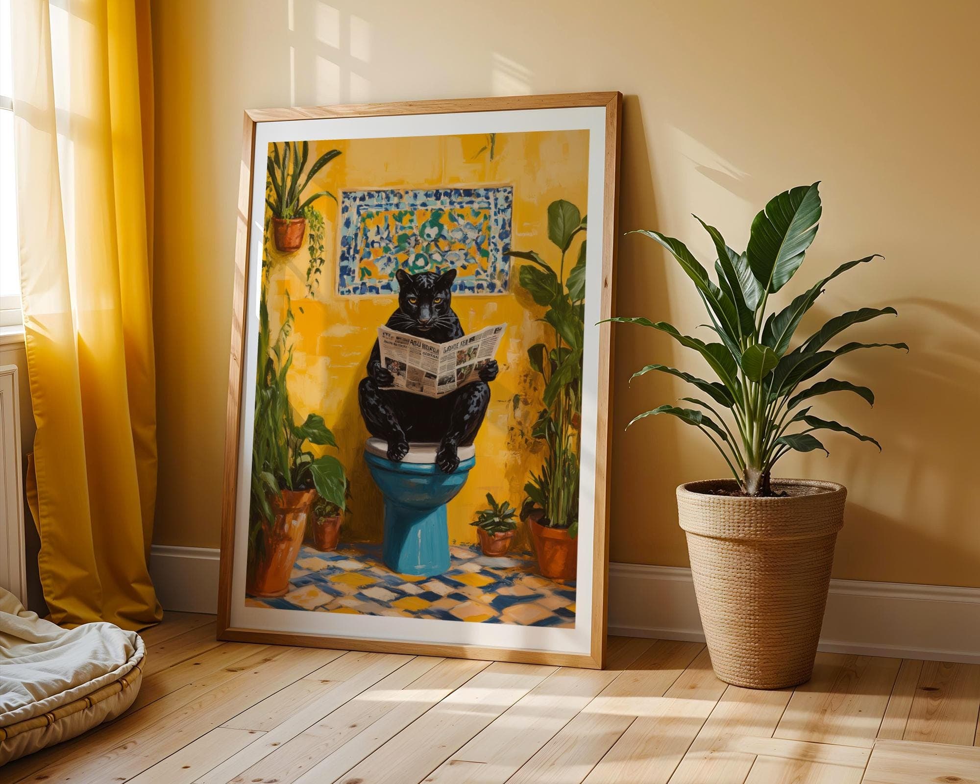 Funny Black Panther Bathroom Art, Quirky Jungle Wall Decor, Black Panther on Toilet,Funny Bathroom Decor, Funky Toilet Art,Quirky Animal Art - view 5