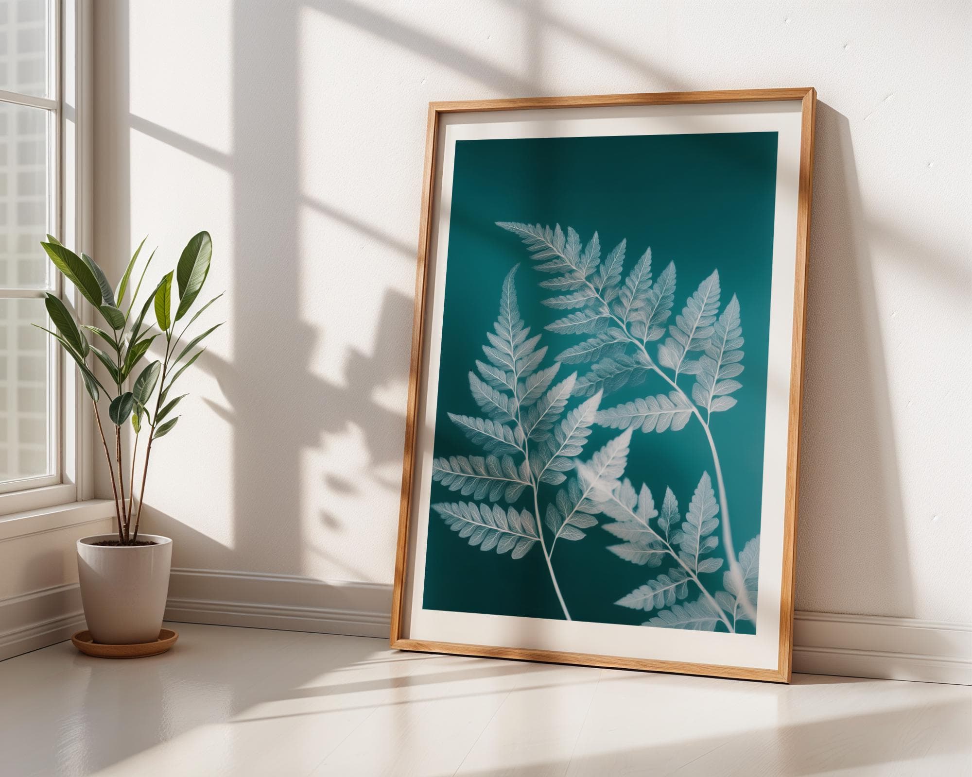 X Ray Fern Leaf Wall Art Botanical Blue Radiograph Print Nature Inspired Minimal Decor, eal Background Home Art, Modern Nature Print - view 5