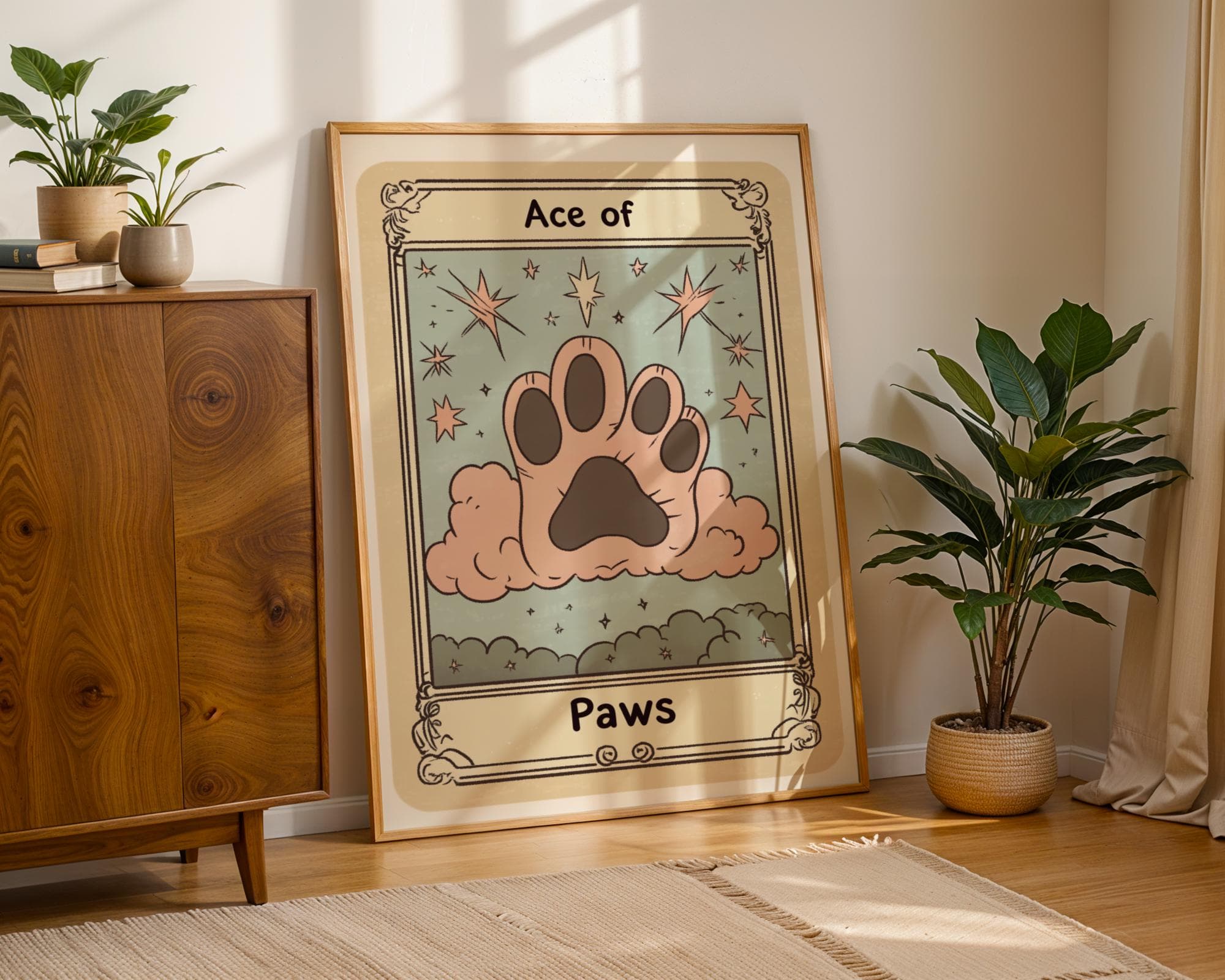 Ace of Paws Tarot Art, Downloadable Ace Art, Celestial Cat Paw Print, Vintage Tarot Cat Art, Ace of Paws Poster, Tarot Aesthetic, Card Print - view 2