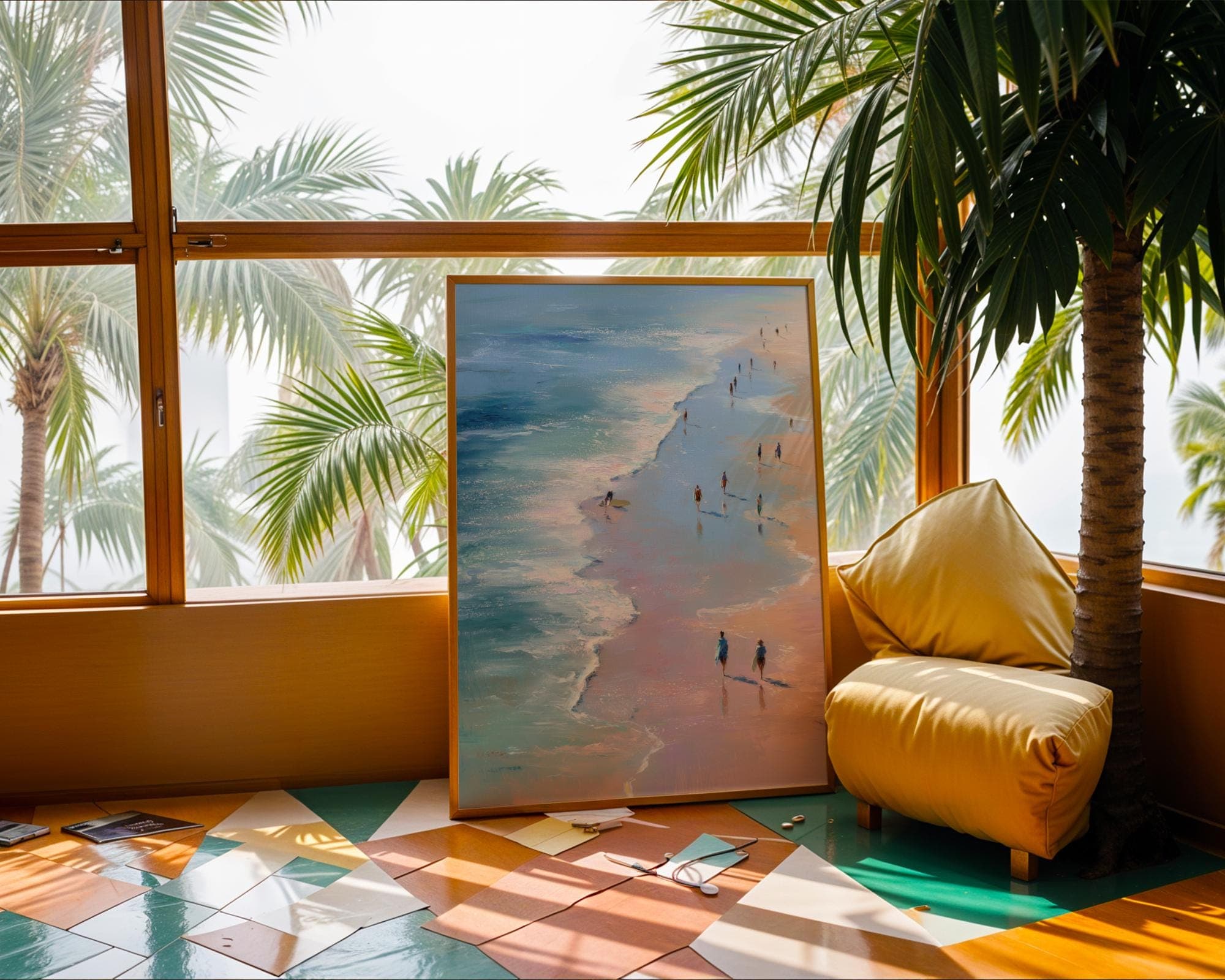 Beach Walk Painting Print – Coastal Wall Art with People, Ocean and Pastel Tones, Pastel Coastal Art Print, Minimalist Beach Painting - view 5