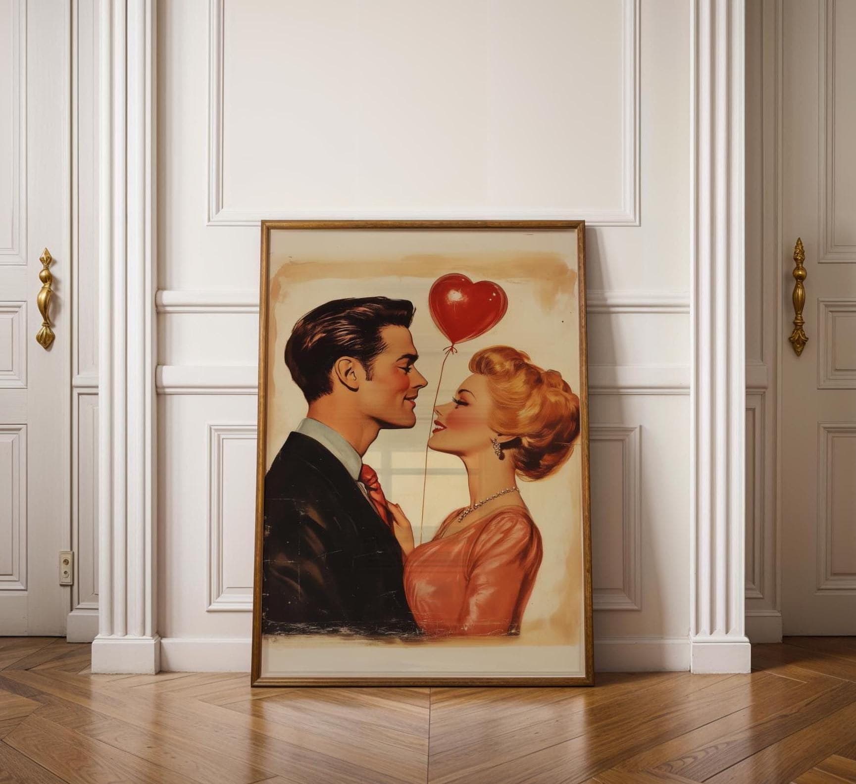 Romantic Vintage Couple Wall Art, Romantic Gift Wall Art, Love Story Wall Print, Romantic Retro Painting, Trendy, Maximalist, Digital, Art