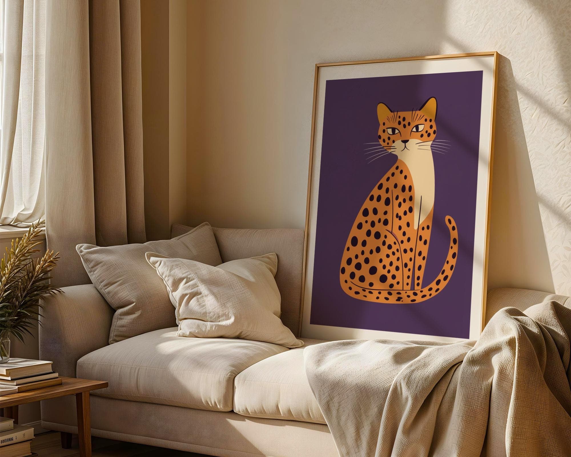 Modern Leopard Cat Wall Art Print, Minimalist Big Cat Poster, Leopard Cat Poster, Spotted Cat Print for Office, Leopard in Pop Art Style - view 6