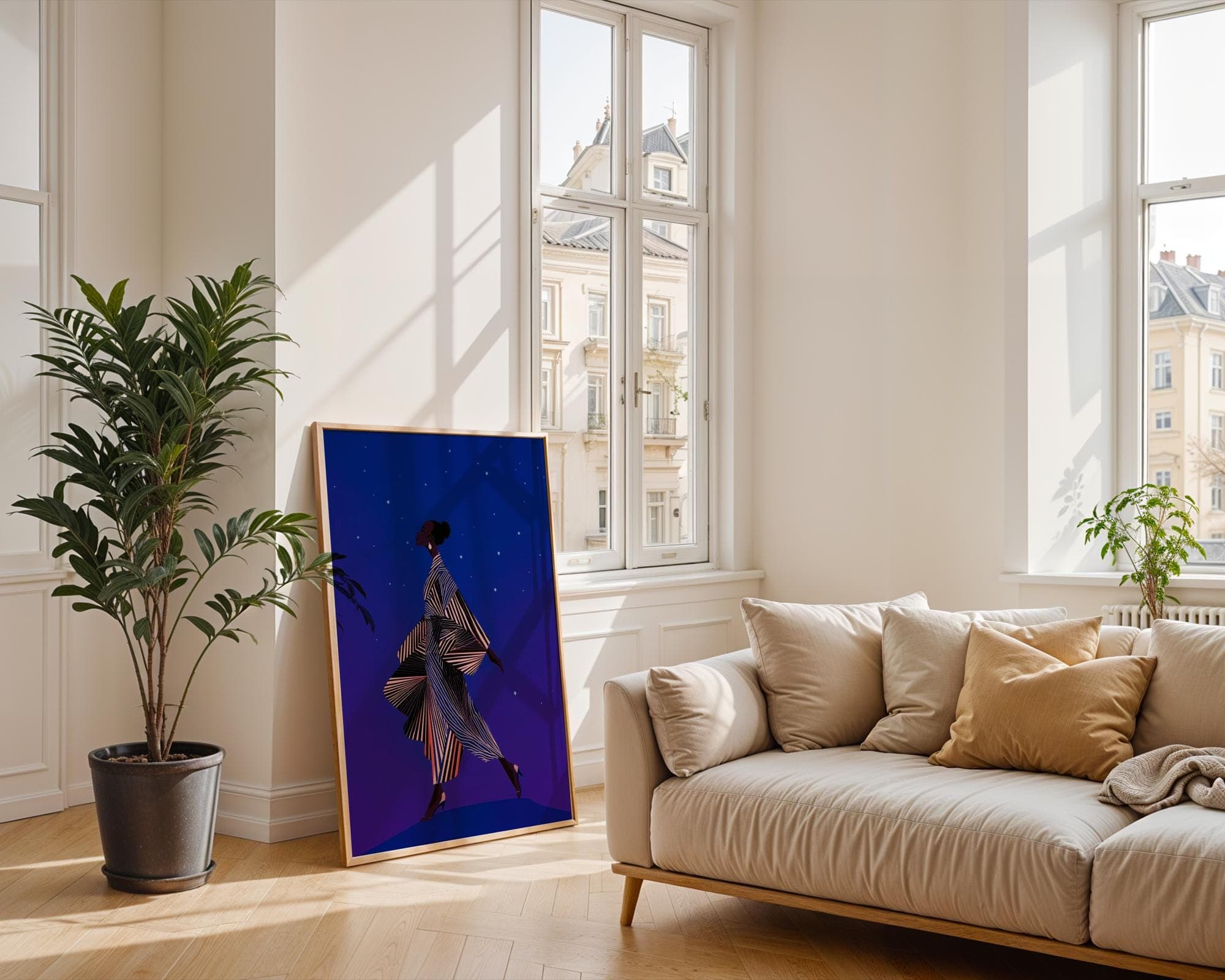 Modern African Woman Wall Art, Contemporary Minimalist Woman Art, Starry Night Fashion Wall Art, Minimalist Silhouette Wall Decor, Ethnic - view 5
