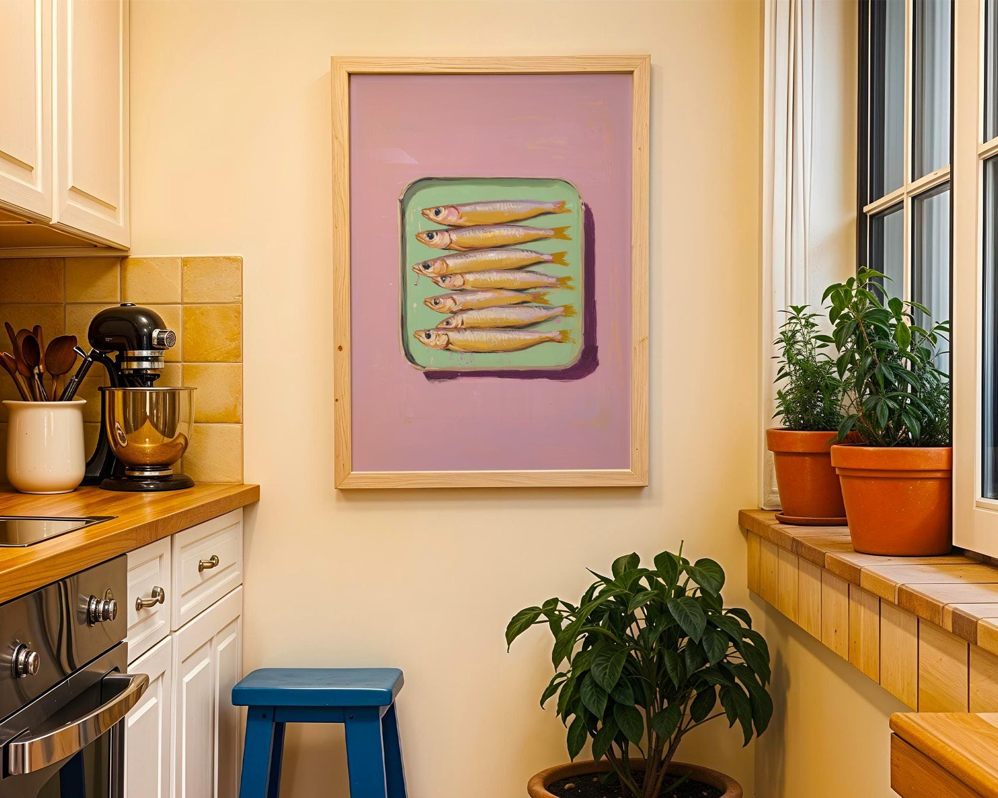 Sardines Print, Kitchen Print, Sardines Tin Wall Art, Dining Room Decor, Retro Food, Vintage Kitchen Decor, Fish Poster, Trendy Seafood Art - view 4