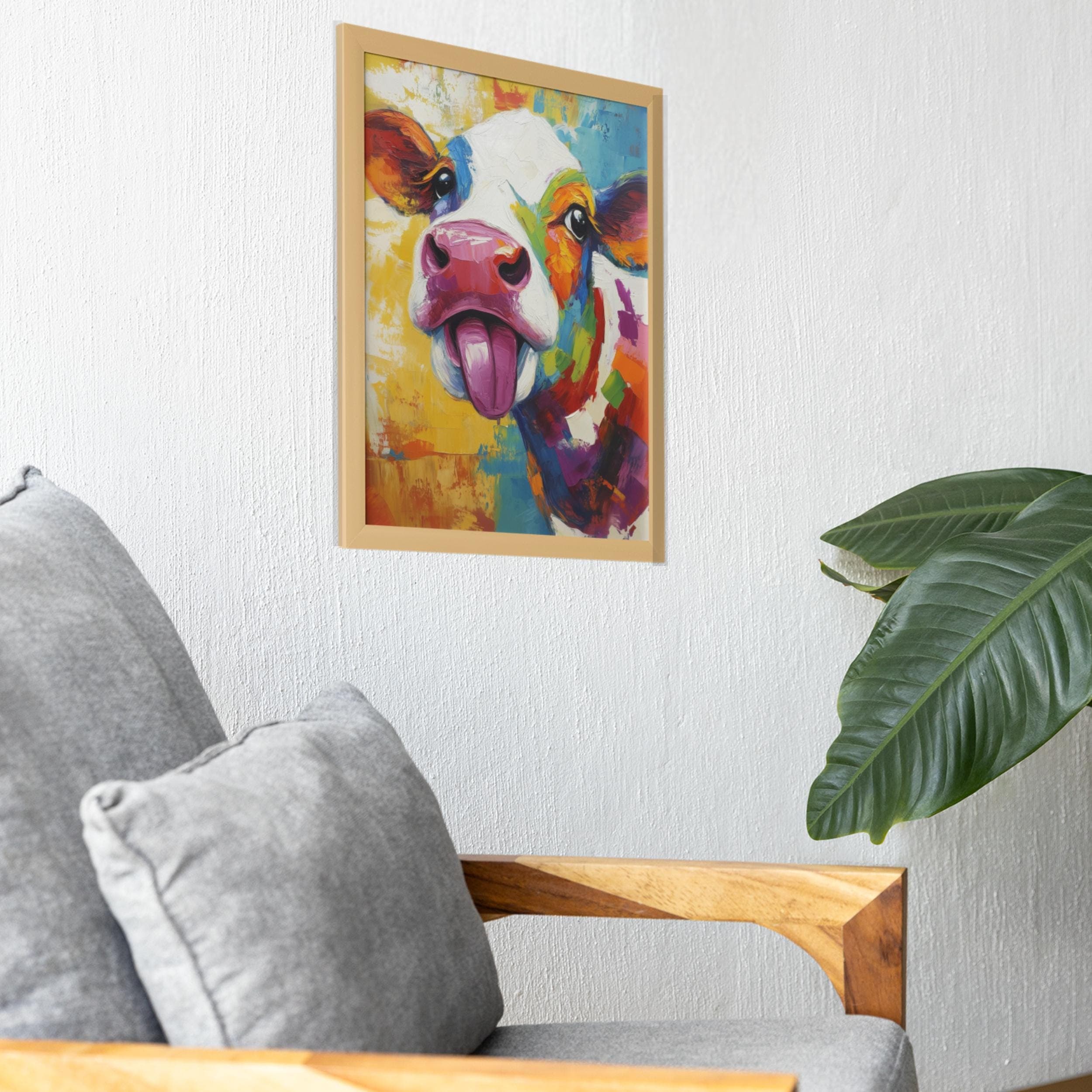 Colorful Bull Painting, Playful Bull with Tongue Out, Abstract Bull Painting, Colorful Pop Art Cow, Digital Bull Wall Art, Colorful Pop Art - view 4