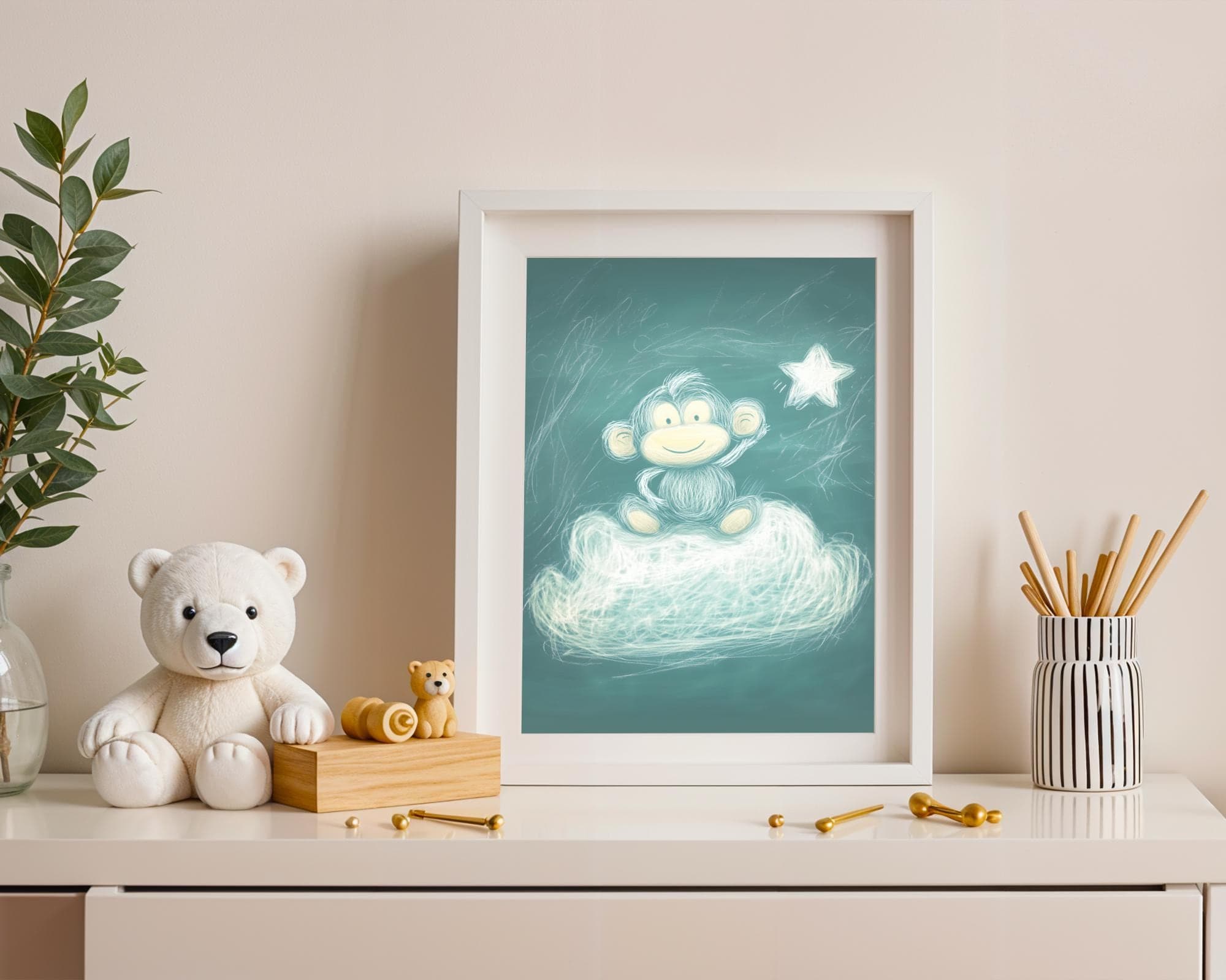 Chalkboard Monkey Nursery Wall Art, Baby Monkey Wall Art, Cute Baby Room Decor, Monkey Kids Room Poster, Printable Baby Monkey Art, UNFRAMED - view 5