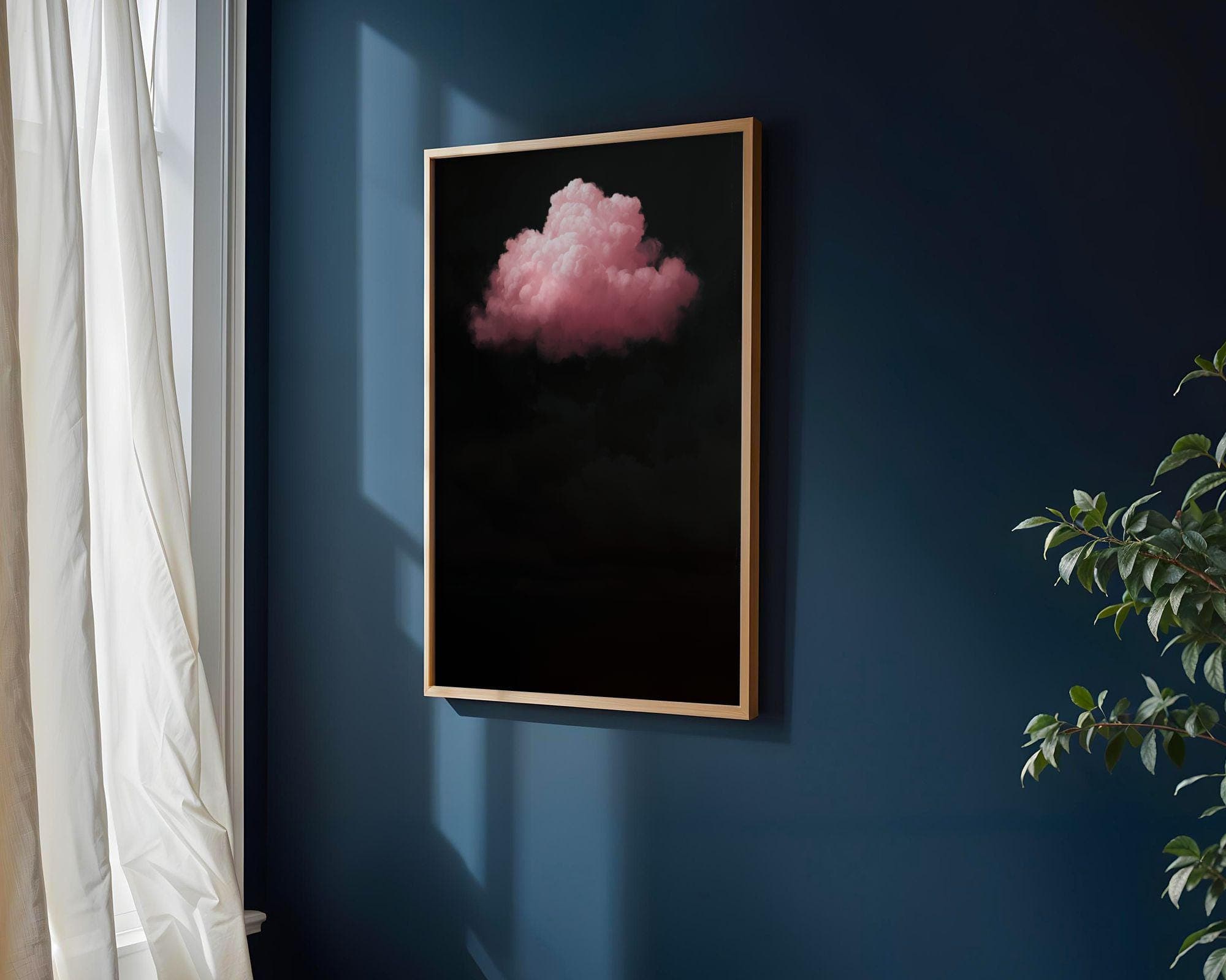 Pink Cloud on Black – Minimalist Wall Art, Floating Pink Cloud, Dark Aesthetic Decor, Minimal Surreal Art, Surreal Cloud Print, Digital Art - view 3