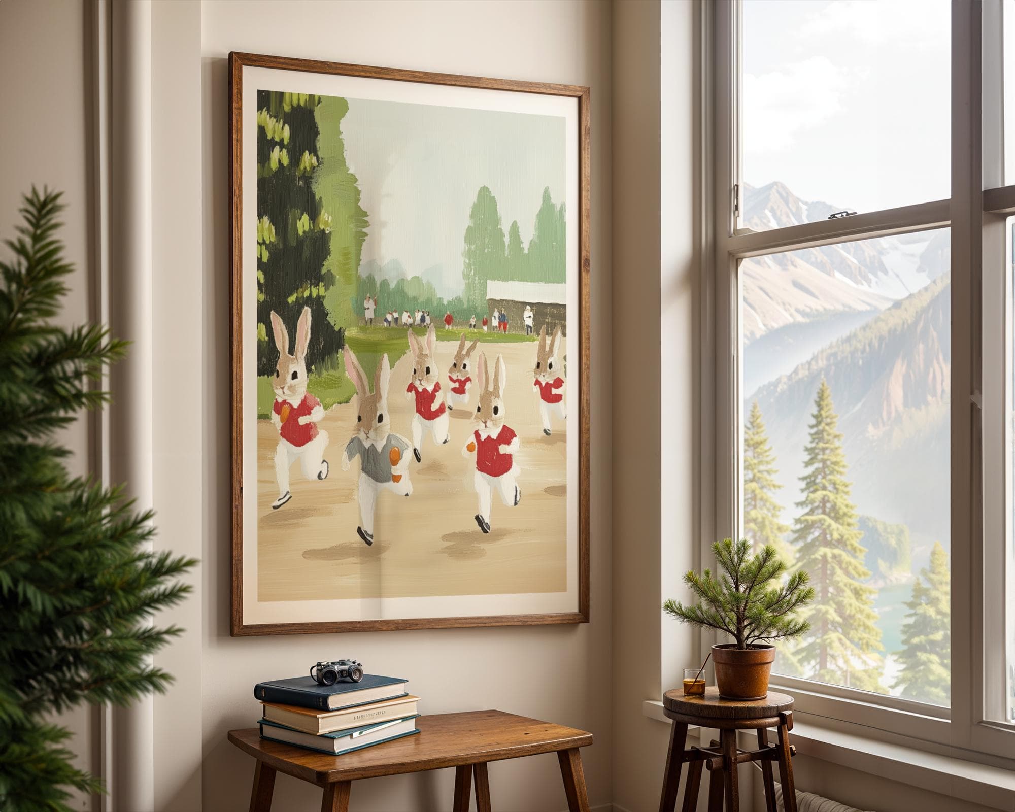 Vintage Bunny Race Wall Art - Whimsical Rabbit Sports Painting for Kids Room & Nursery Decor, Sports Art Print for Kids Room,Bunny Art Print - view 4