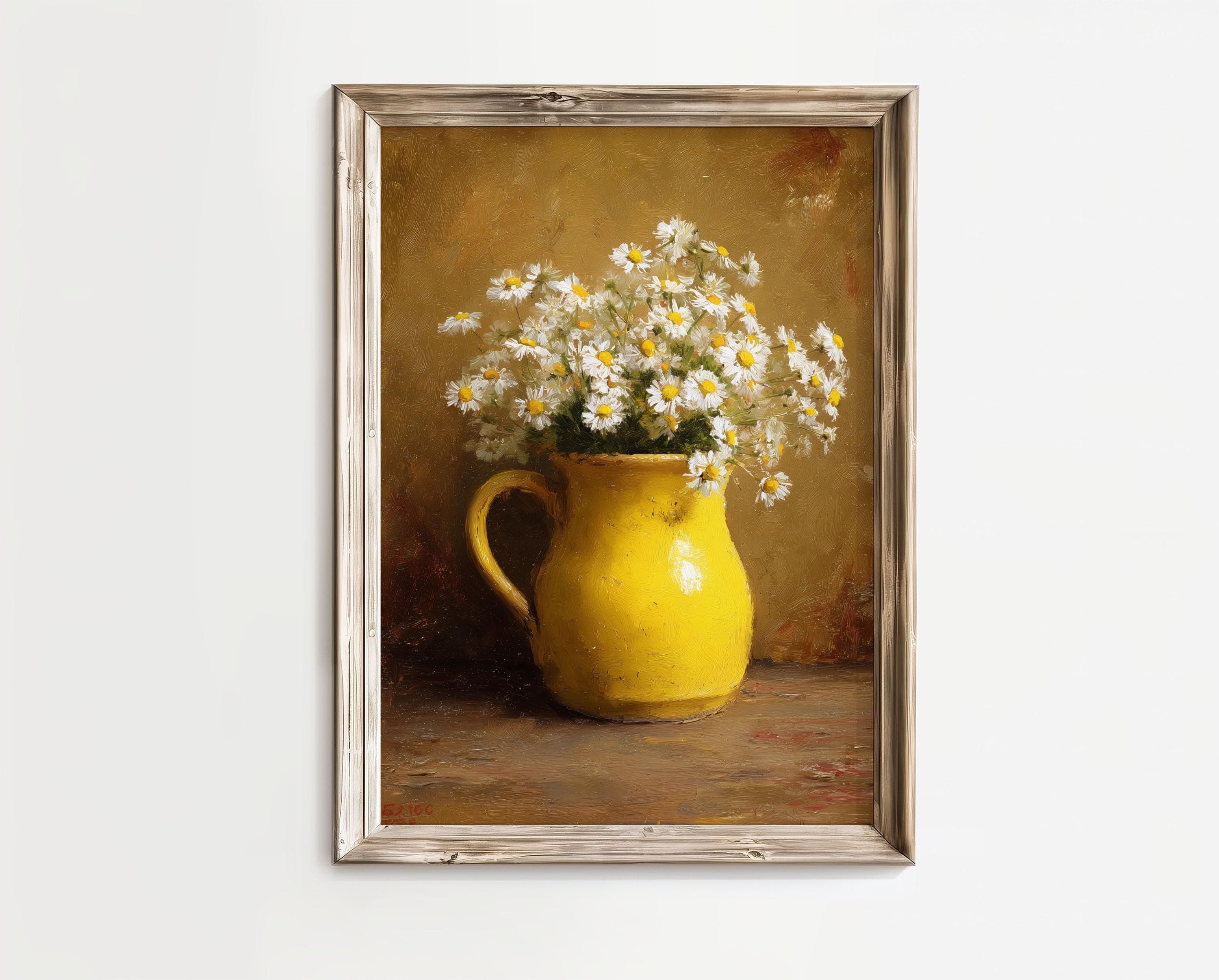 Vintage Floral Wall Art – Daisy Bouquet Rustic Print, Cottagecore Daisies, Daisy Bouquet Wall Art, Rustic Floral Wall Art, Botanical Art