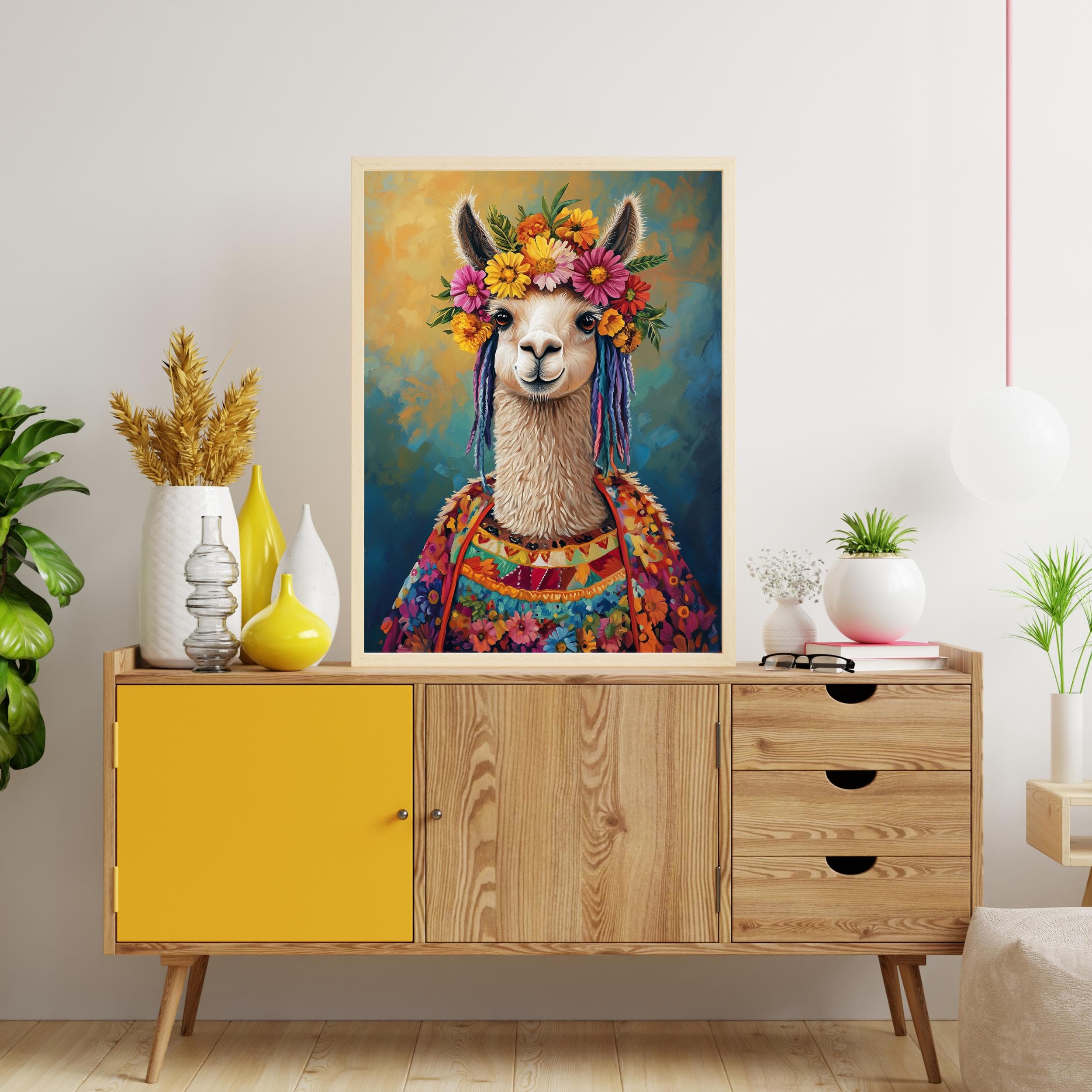 Eclectic Llama Art Print, Boho Wall Art, Colorful Llama Wall Art – Bohemian Animal Painting with Flowers, Whimsical Llama Art, Llama Poster - view 6