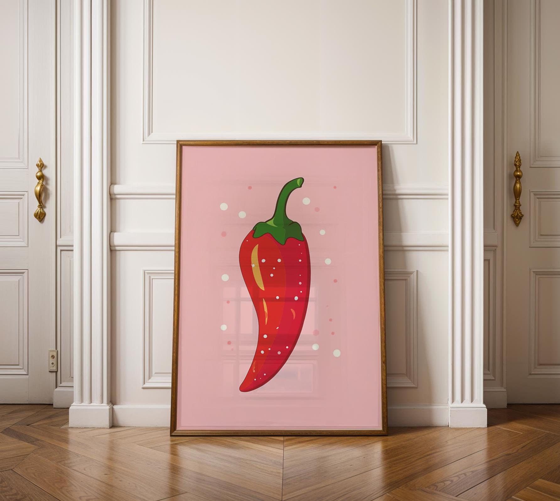Chili Pepper Wall Art | Vintage Print | Red Hot Chili Pepper Art | Kitchen Decor | Trendy Art | Digital | Pink Wall Decor | PRINTABLE