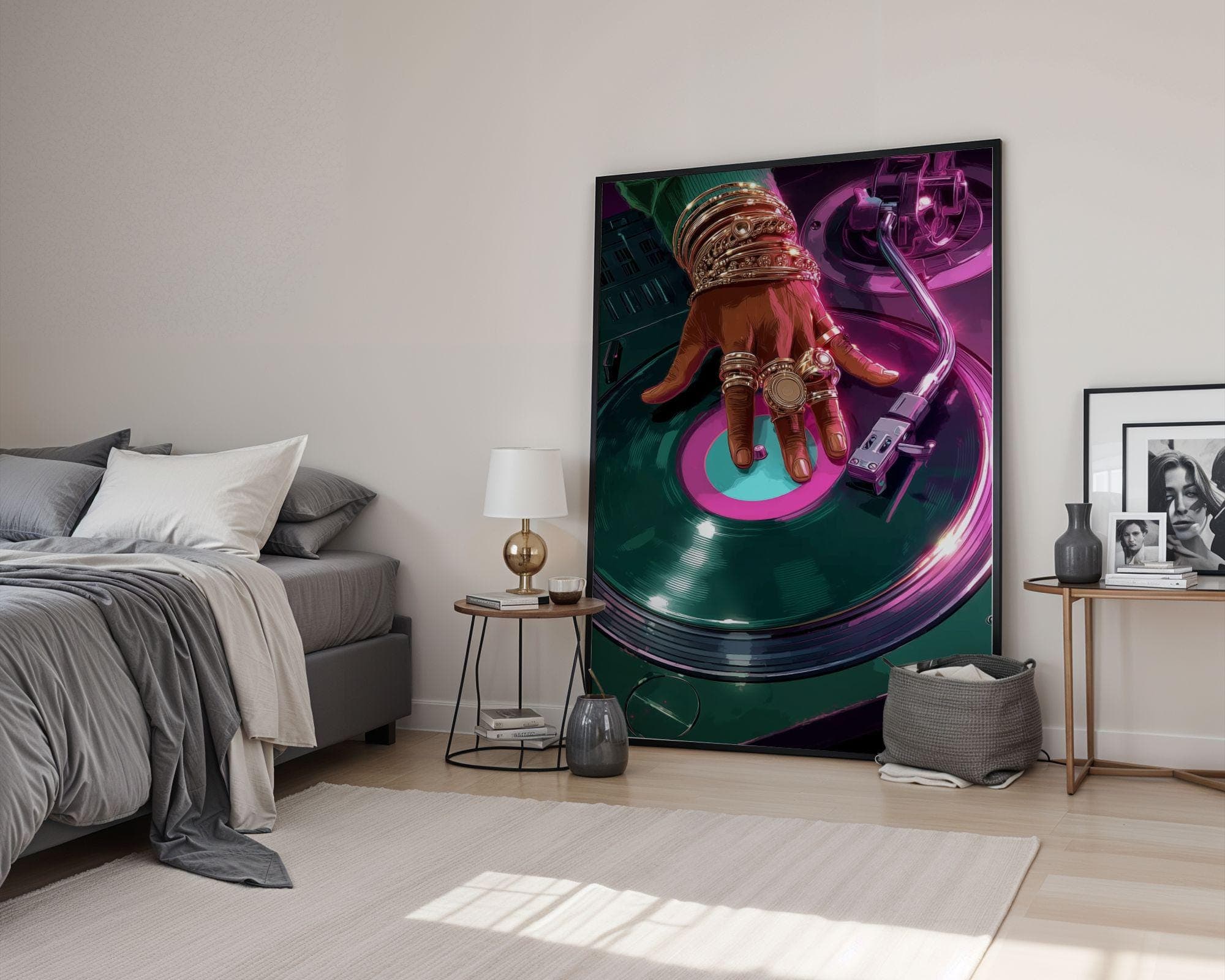 Retro Turntable Art – Pink and Green Vinyl Wall Print, Modern Retro Wall Print – Neon Turntable DJ Poster, Contemporary Vinyl Art - view 8