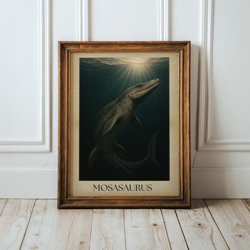 Mosasaurus Dinosaur Poster Print, Vintage Deep Sea Prehistoric Animal Wall Art, Vintage Mosasaurus Print,Mosasaurus Art Print,Dark Art Print