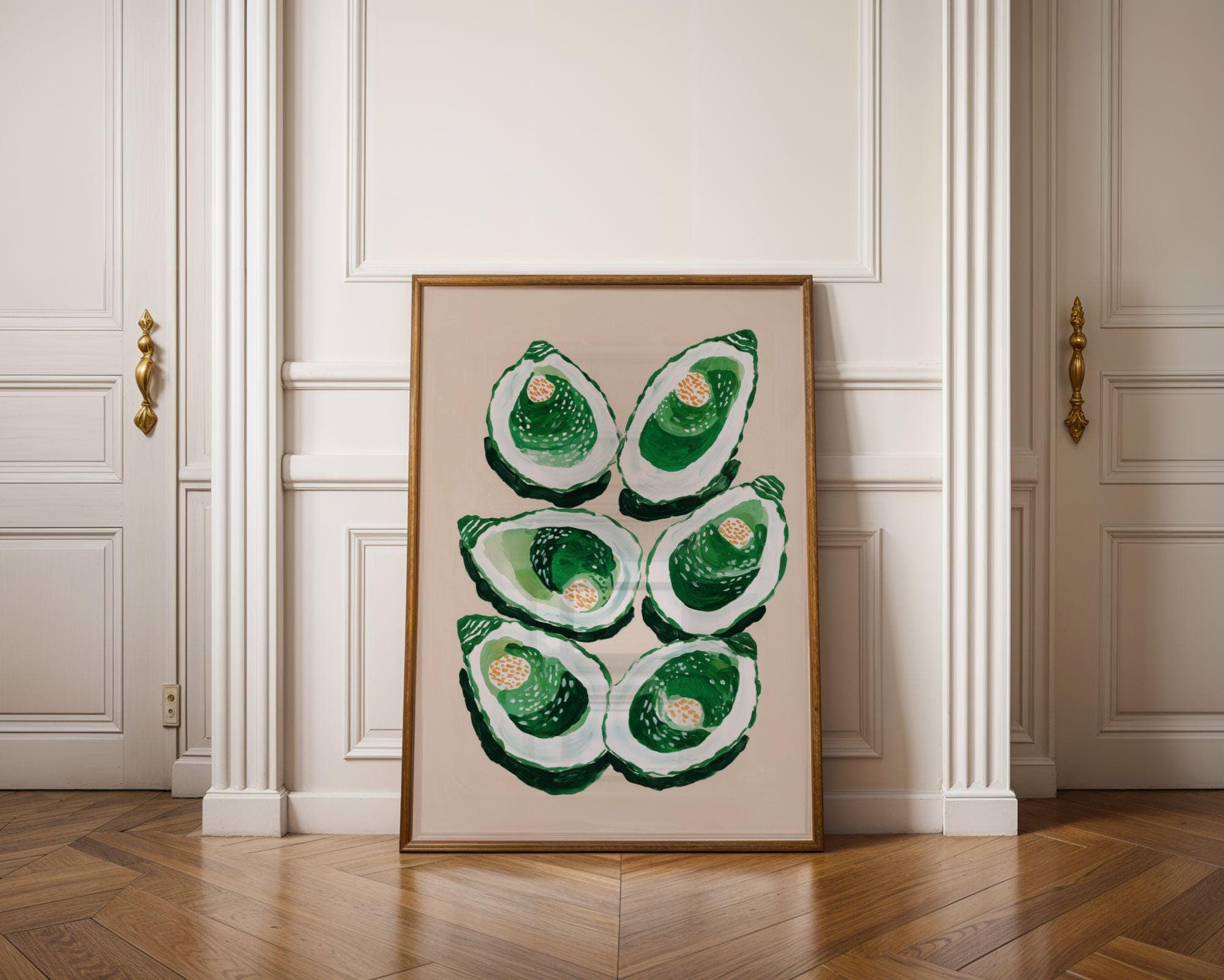 Original Oyster Wall Art | Emerald Green Acrylic Painting | Coastal Dining Room Decor | Kitchen Art Print | Seafood Art | | Food Lover Gift