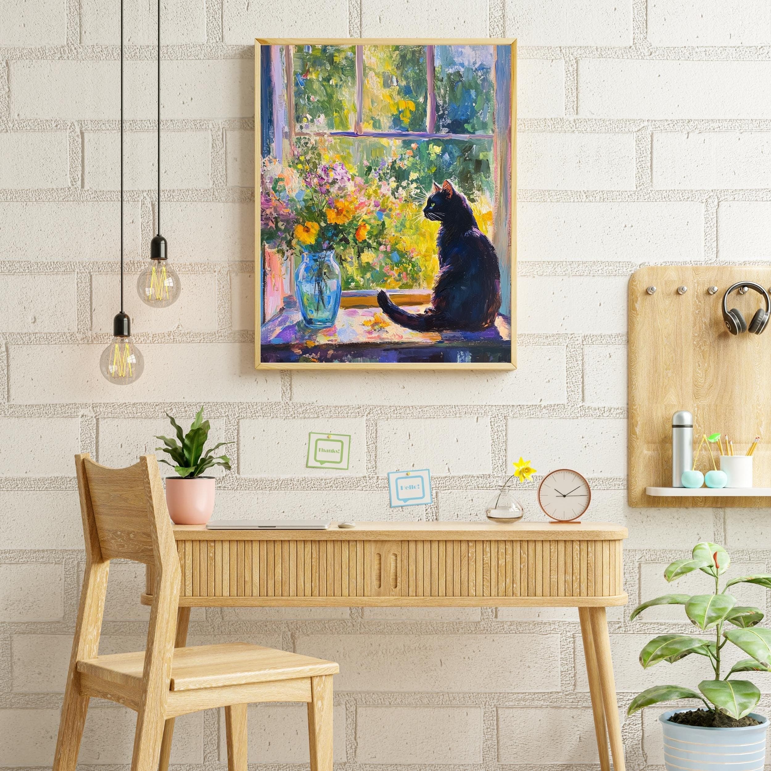 Whimsical Black Cat Art, Colorful Oil Painting, Cat Mom Gift, Digital Cat Art, Colorful Home Decor, Black Cat Oil Painting Poster - view 6