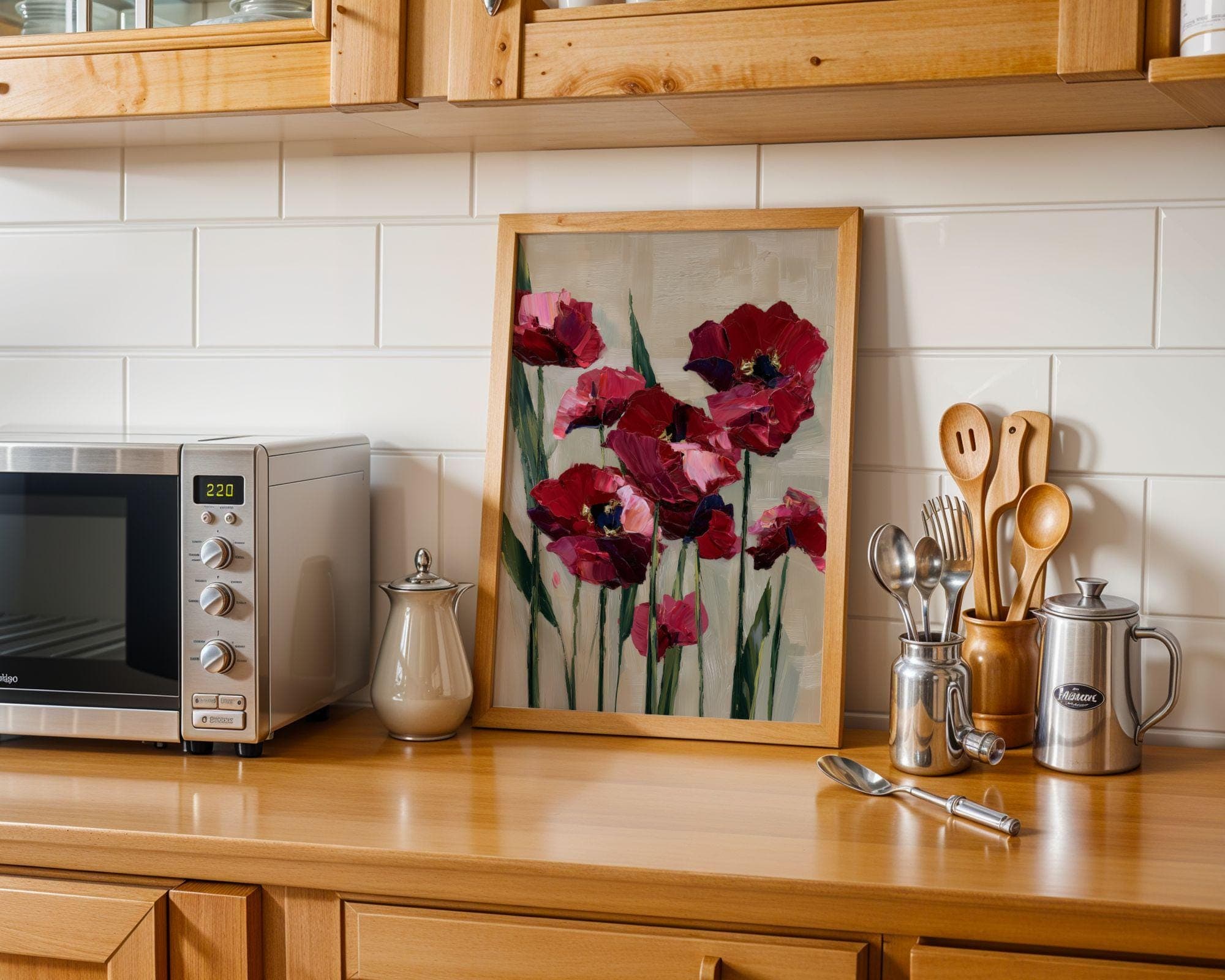Red Blossom Painting | Contemporary Floral Art, Crimson Poppies Painting, Textured Floral Oil Painting Print, Poppy Flower Oil Print - view 3