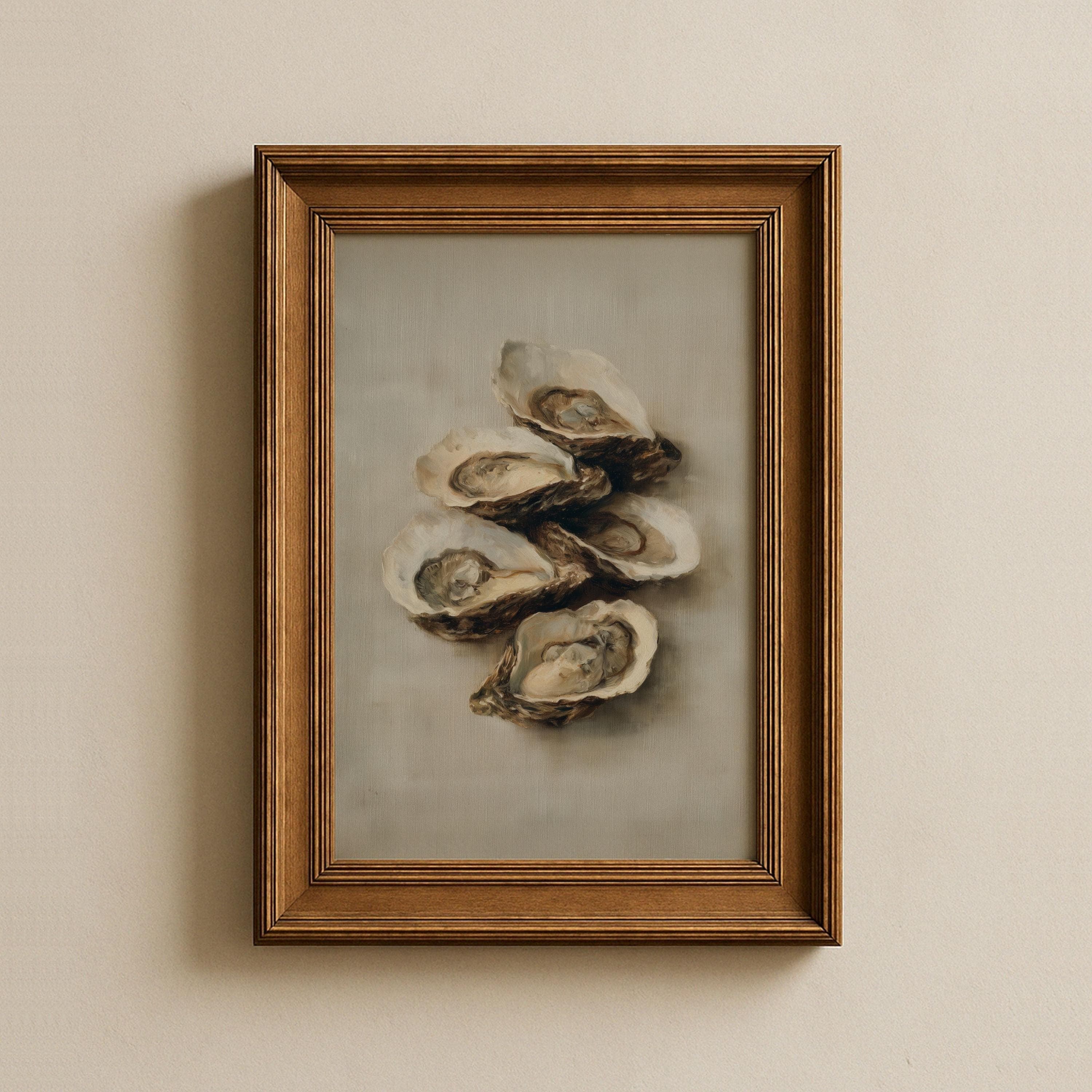 Oyster Wall Decor, Minimal Coastal Art Print, Oyster Still Life, Oyster Painting, Coastal Dining Room Decor, Oyster Canvas Art, Digital Art