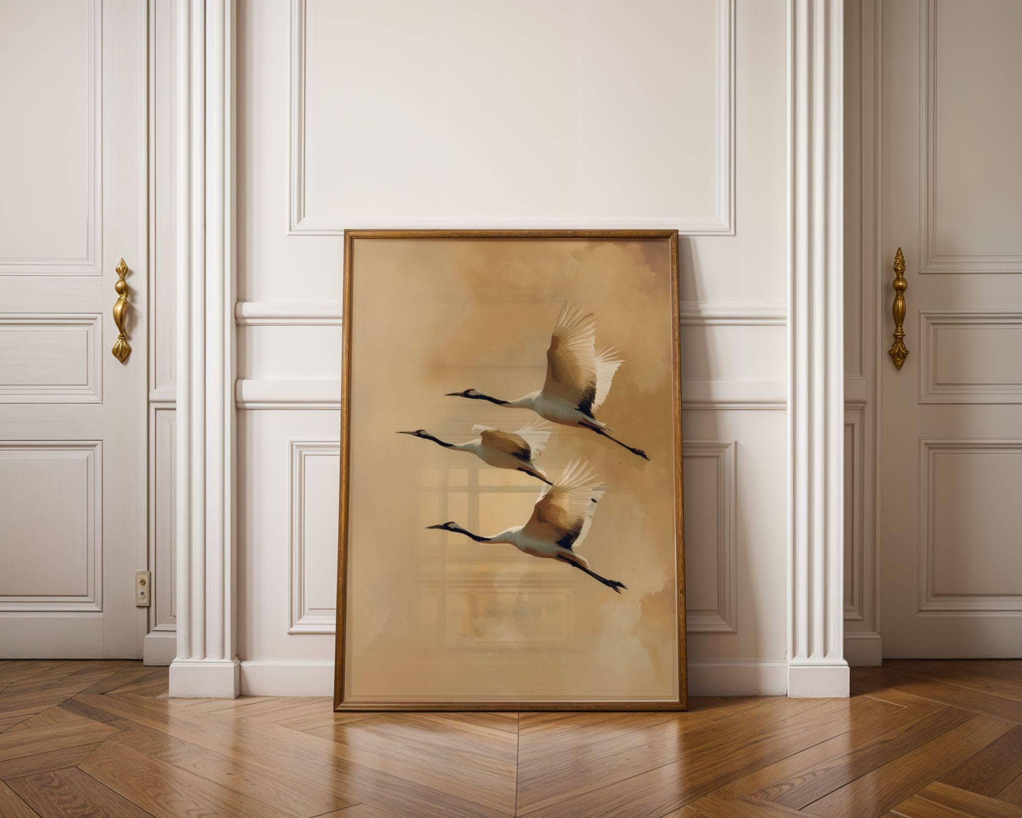 Flying Cranes Wall Art, Japandi Wall Art, Crane Bird Wall Art, Modern Nature Decor, Wabi Sabi Art, Wildlife Bird Wall Art, Zen Nature Decor