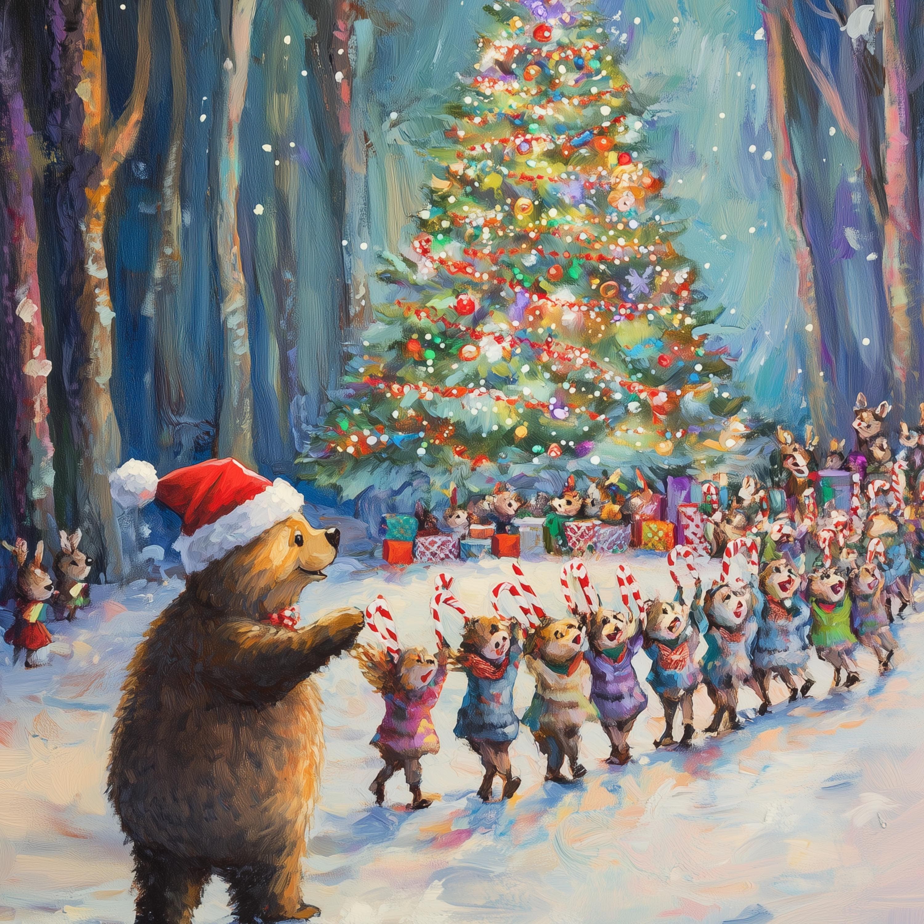 Christmas Bear Wall Art, Christmas Art Print, Christmas Forest Party Poster, Winter Wall Art, Festive Forest Print, Festive Winter Print - view 2