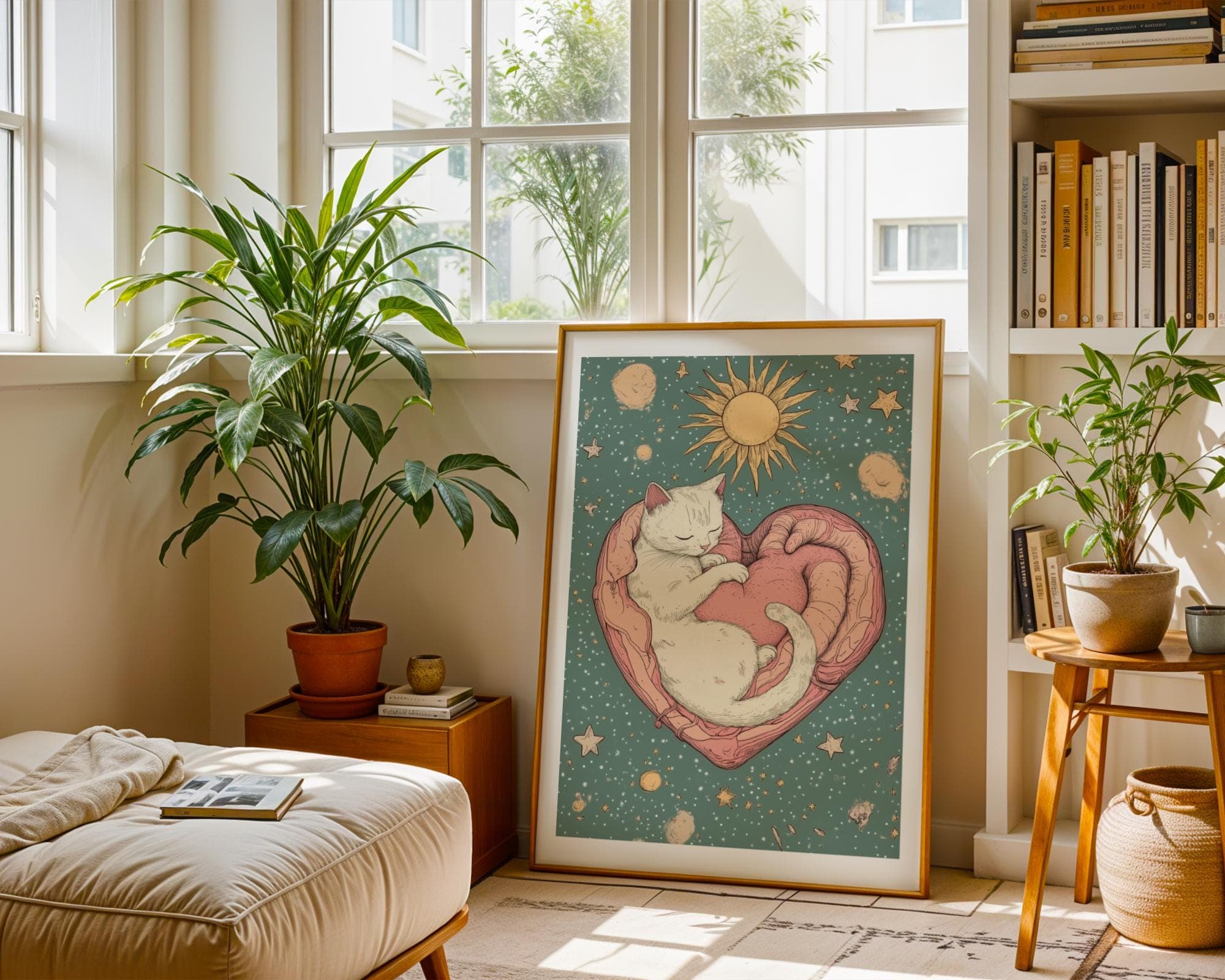 Celestial Cat Poster, Sun, Moon, and Cat Print, Celestial Art Print, Whimsical Starry Illustration, Digital Download, Printable Cat Poster - view 6