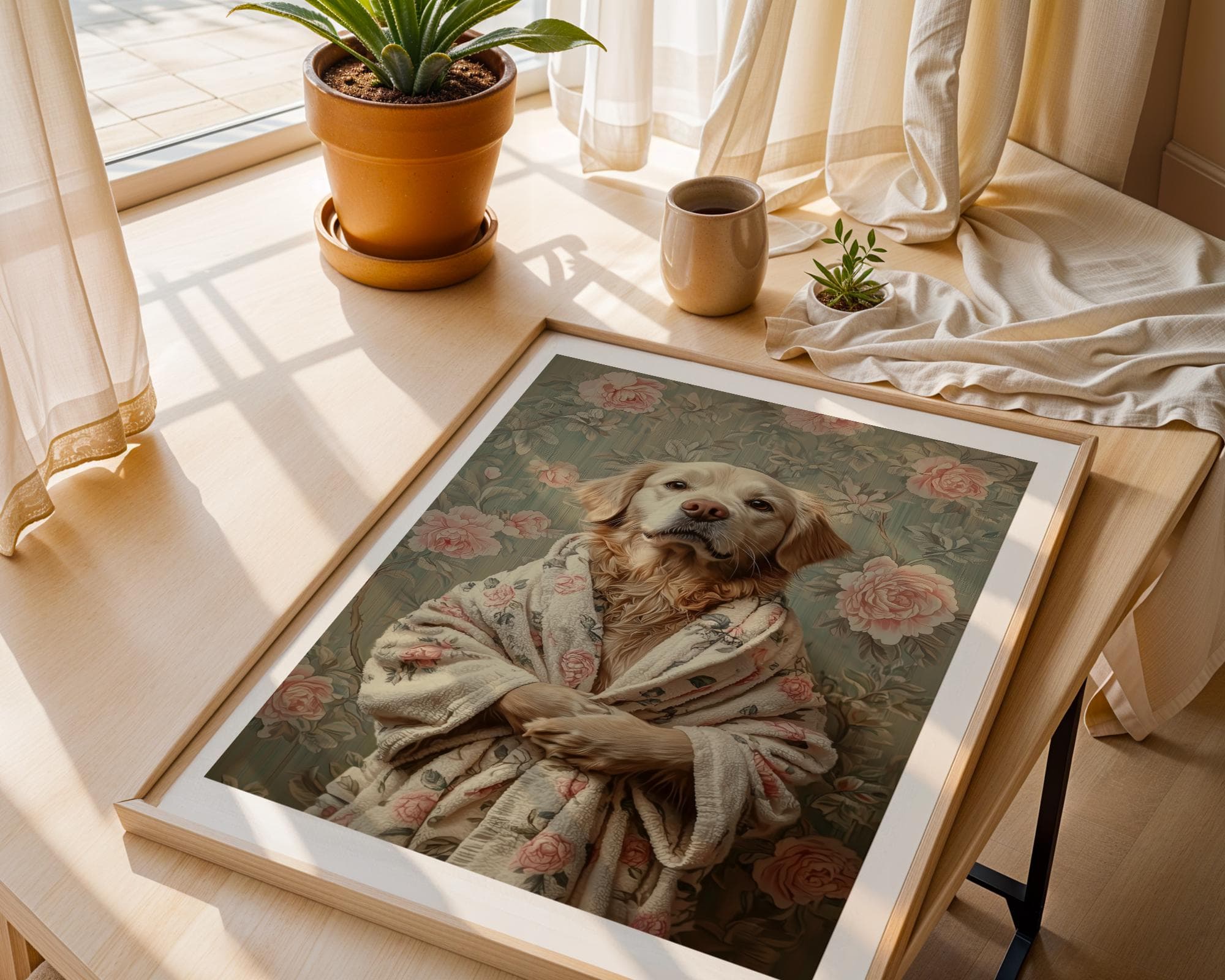 Golden Retriever in Bathrobe DIGITAL DOWNLOAD, Dog Printable Wall Art, Floral Dog Print, Funny Pet Decor, Dog Lover Gift, Retro Dog Poster - view 6