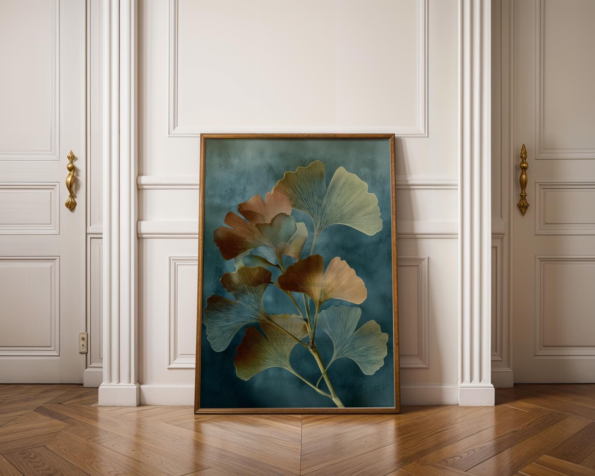 X Ray Ginkgo Leaf Botanical Wall Art Blue Green Gold Radiograph Print Modern Nature Decor, Botanical Print, Tranquil Zen Nature Print