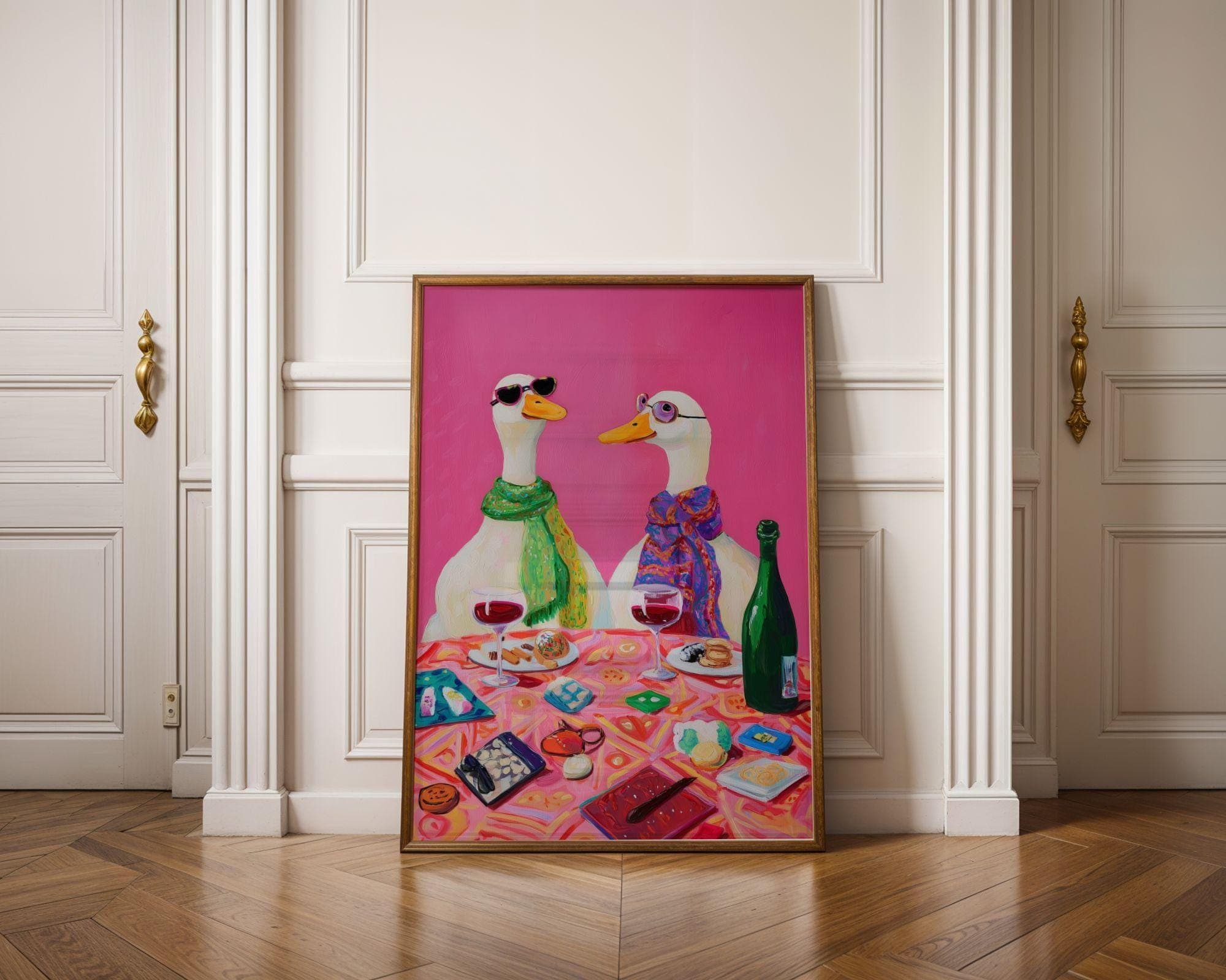 Funny Duck Wall Art, Whimsical Animal Art, Quirky Wall Decor, Eclectic Home Decor, Wine Lover Wall Art, Silly Goose Wall Print, Goose Art