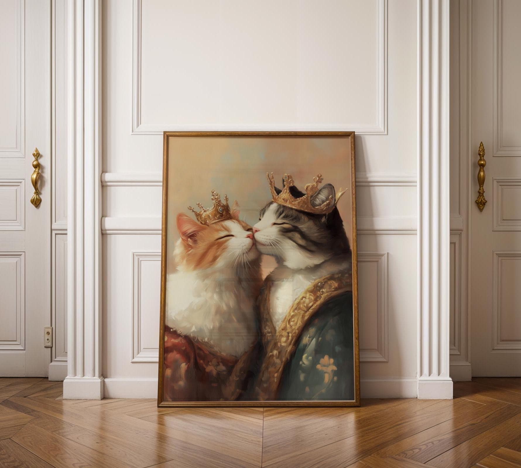 Royal Cat Couple Wall Art, Cat Couple Painting, Quirky Cat Poster, Regal Cats Painting, Whimsical Couple Decor, Fantasy Art, Cat Print