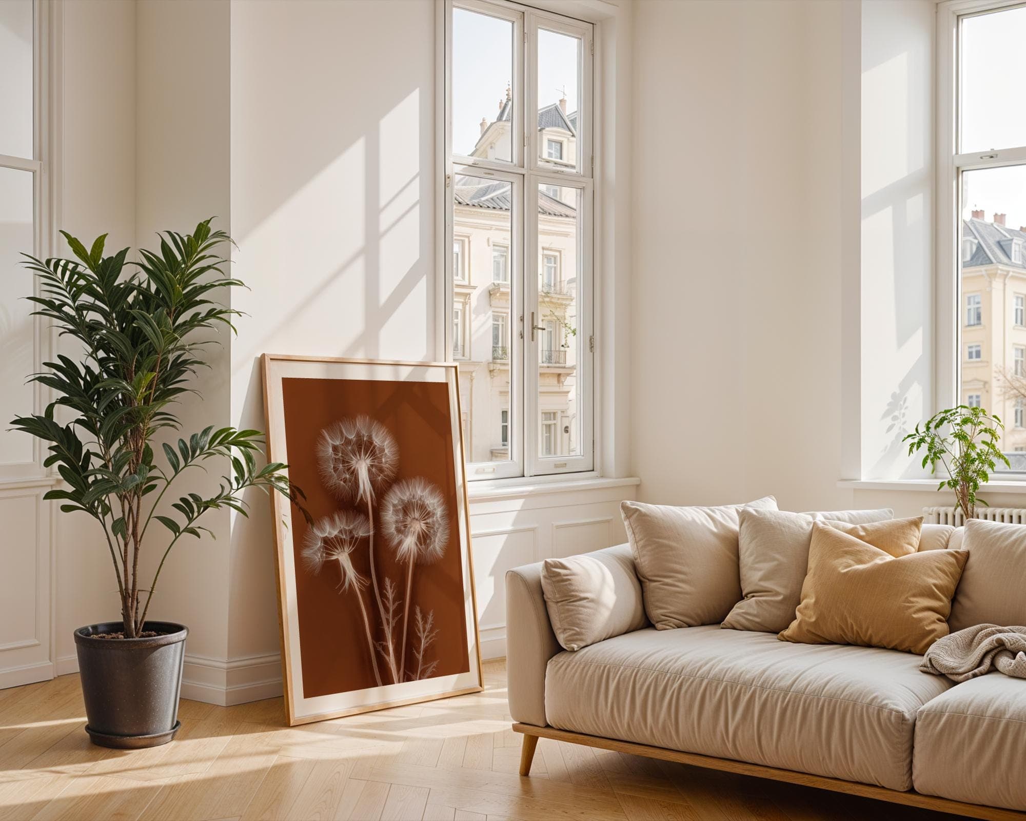 X Ray Dandelion Wall Art Botanical Radiograph Poster in Sepia Brown Modern Minimal Decor, Botanical Print on Rust Background, Nature Print - view 5