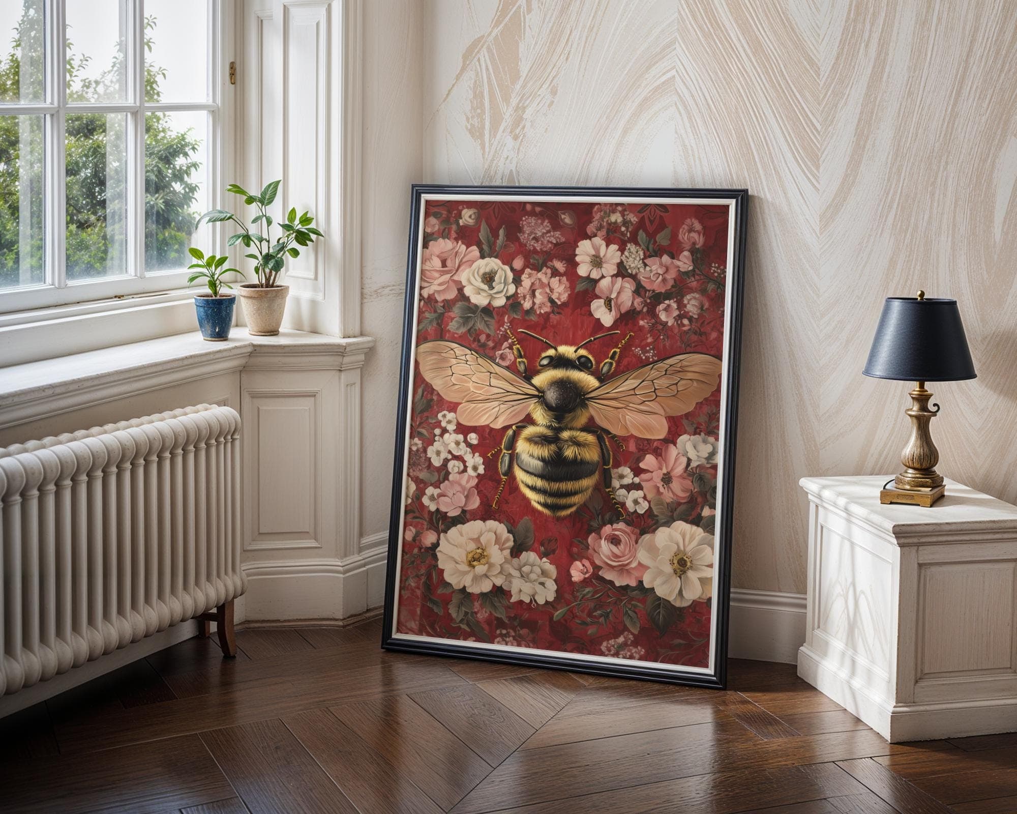 Bee Floral Wall Art Print, Vintage Bee with Flowers, Bumblebee on Flowers Wall Art, Vintage Floral Art Print, Vintage Botanical Print - view 6