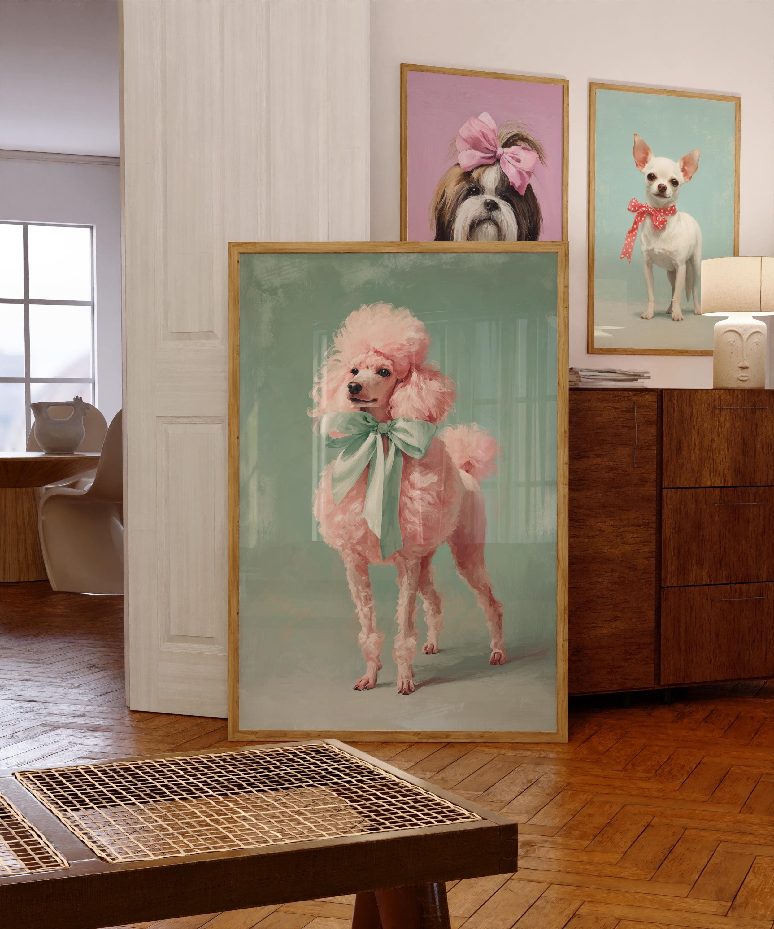 Retro Poodle Art Print, Pastel Pink Dog Wall Art, Glamorous Pink Poodle Wall Print, Colorful Animal Wall Art, Bold Color Palette, Digital