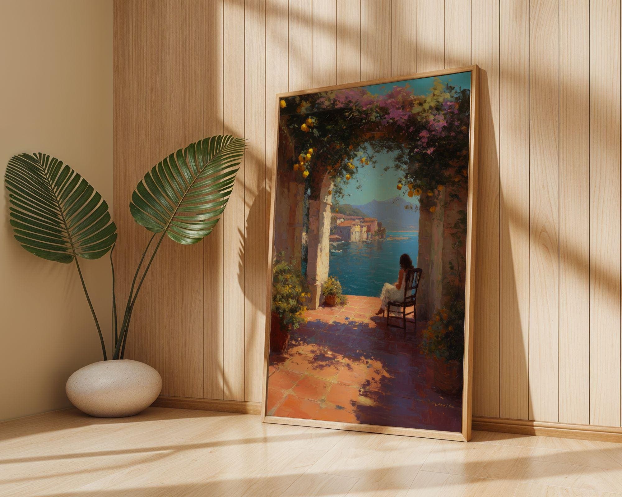 Mediterranean Terrace Wall Art, Romantic Coastal Print, Italian Coast Art Print, Mediterranean Wall Decor, Romantic Italy Wall Print - view 2