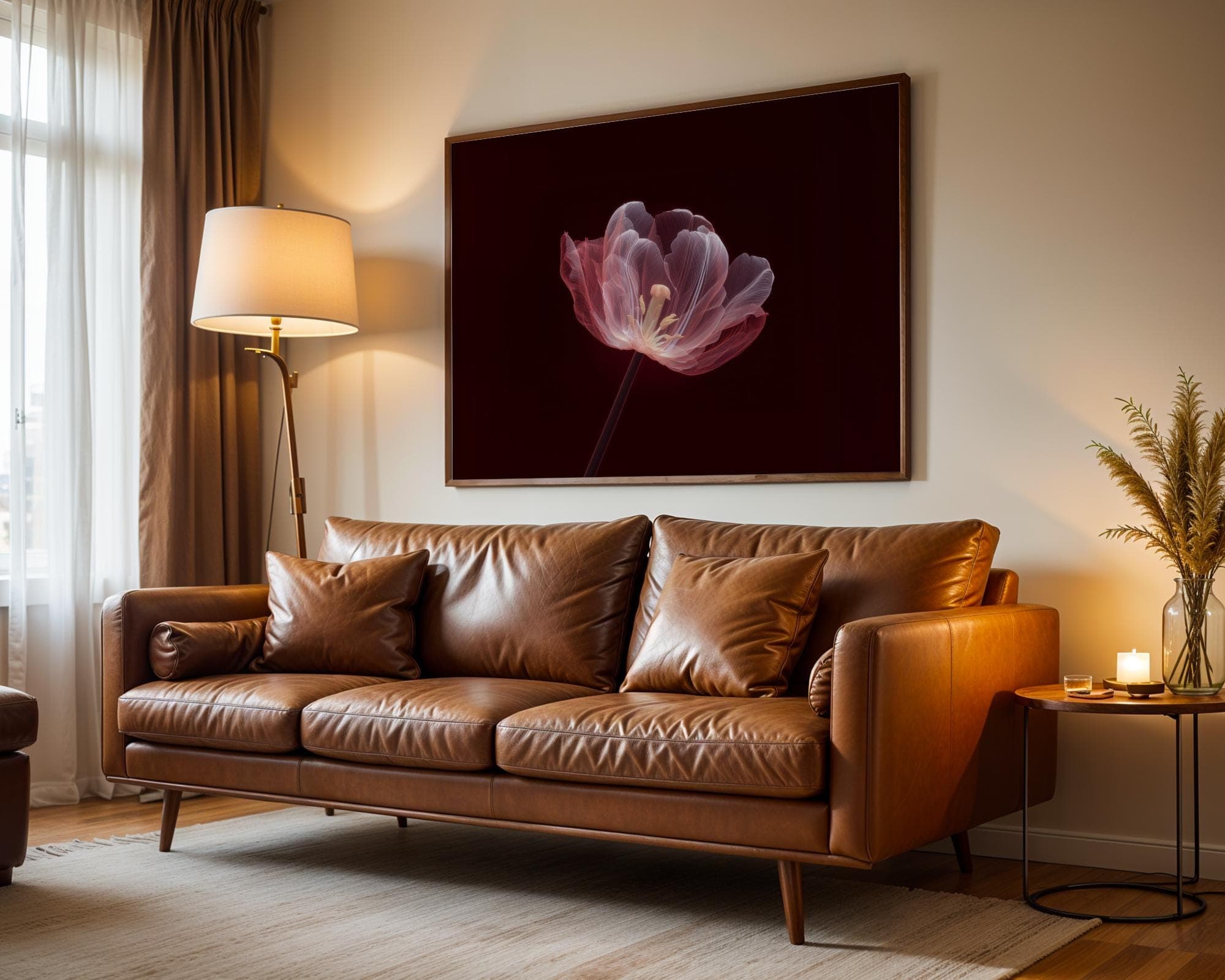 Red Tulip Flower Wall Art X-Ray Botanical Print, Moody Floral Print, Deep Burgundy Background, Pink Flower Wall Art, Tulip Art Print - view 2