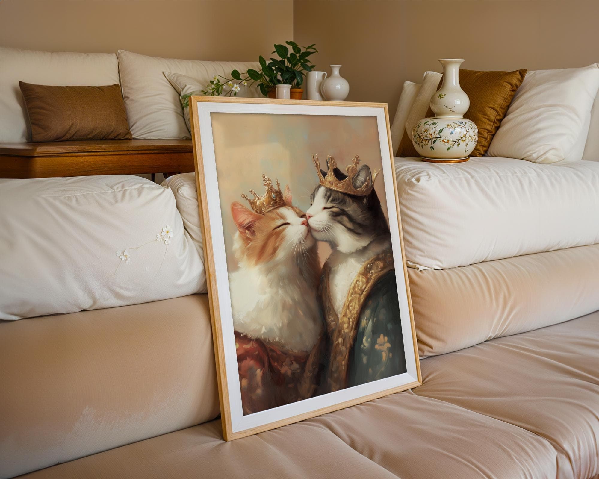 Royal Cat Couple Wall Art, Cat Couple Painting, Quirky Cat Poster, Regal Cats Painting, Whimsical Couple Decor, Fantasy Art, Cat Print - view 7