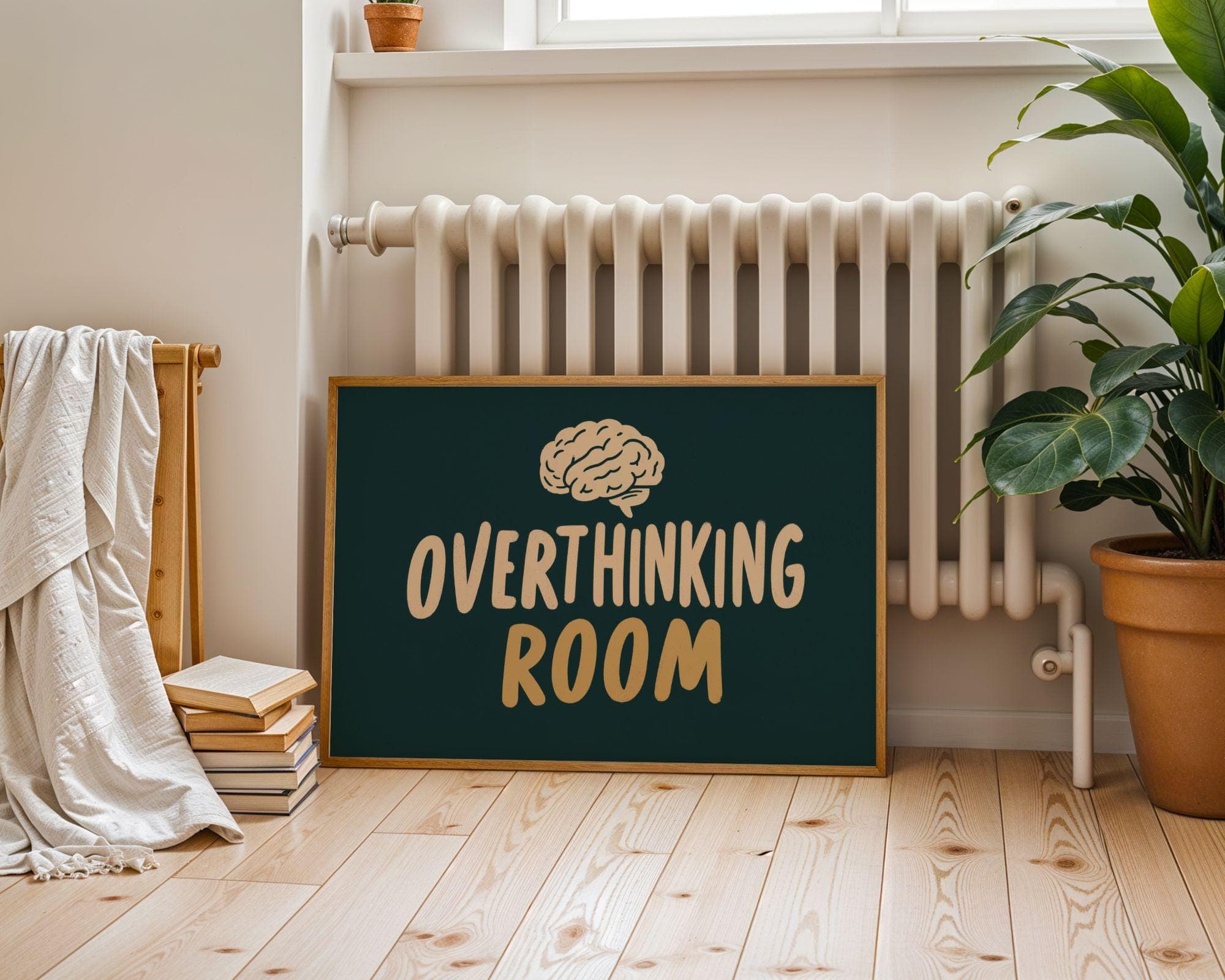 Overthinking Room Poster, Funny Office Wall Art, Funny Bathroom Wall Art, Emareld Green Print, Minimal Typography Poster, Dorm Room Poster