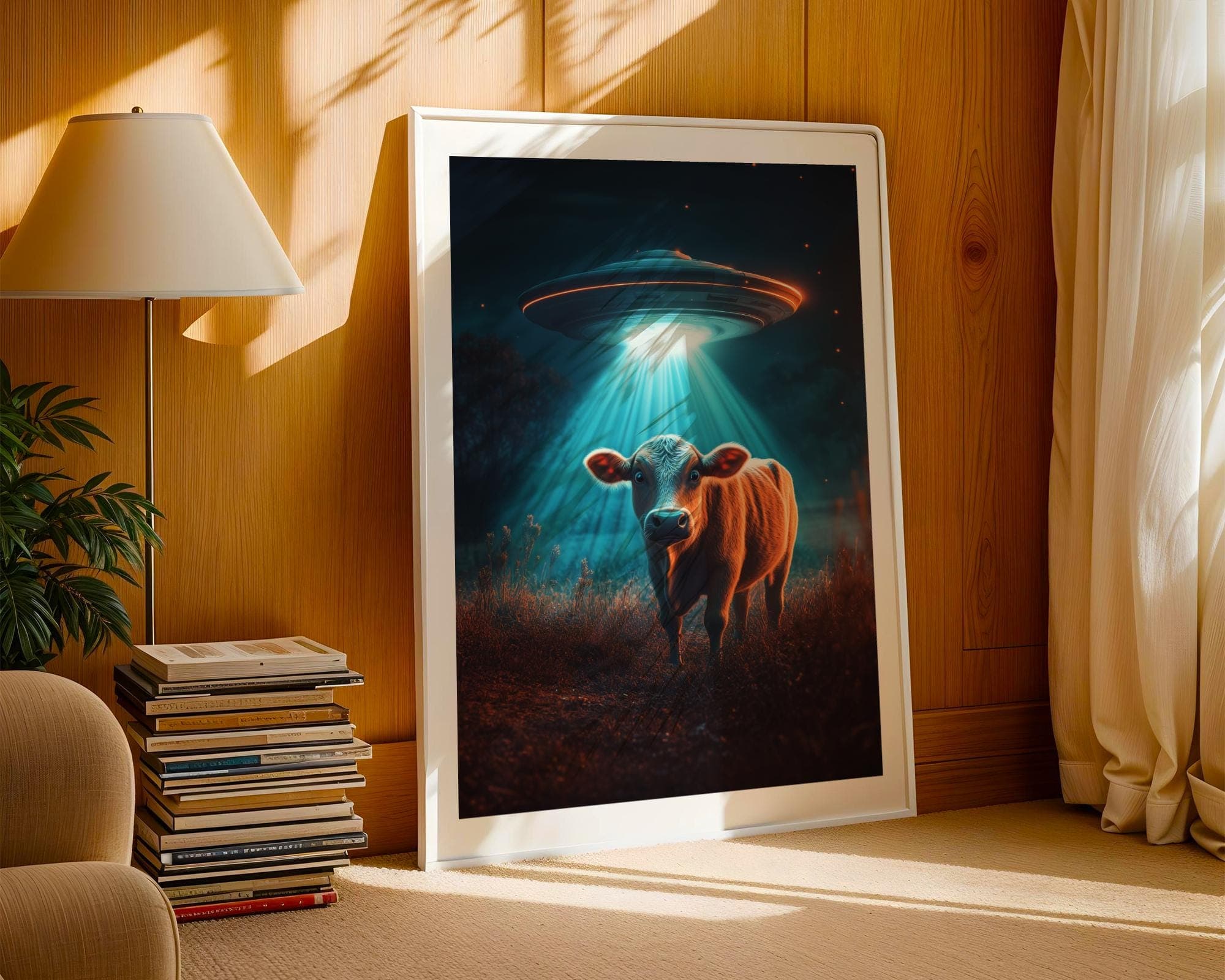 Cow Alien Abduction Art Print, Vintage UFO Print, Digital Download, Funny Wall Decor, Funny Cow Print, Funny Digital Wall Prints, Funny Art - view 5