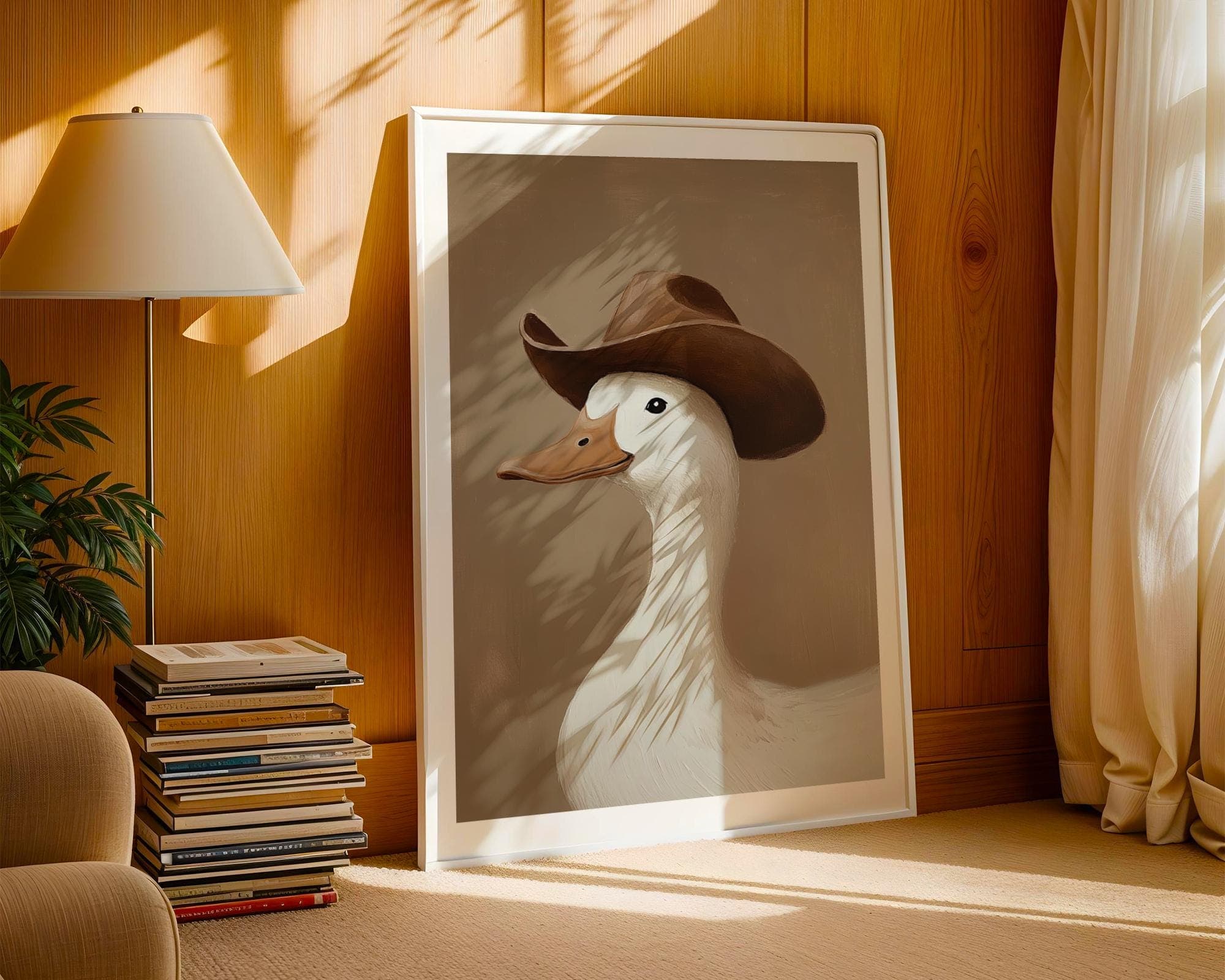 Silly Cowboy Goose Print, Brown Western Nursery Printable Art, Neutral Southeastern Boy Room Animal Wall art, Cowboy hat, Digital Download - view 7