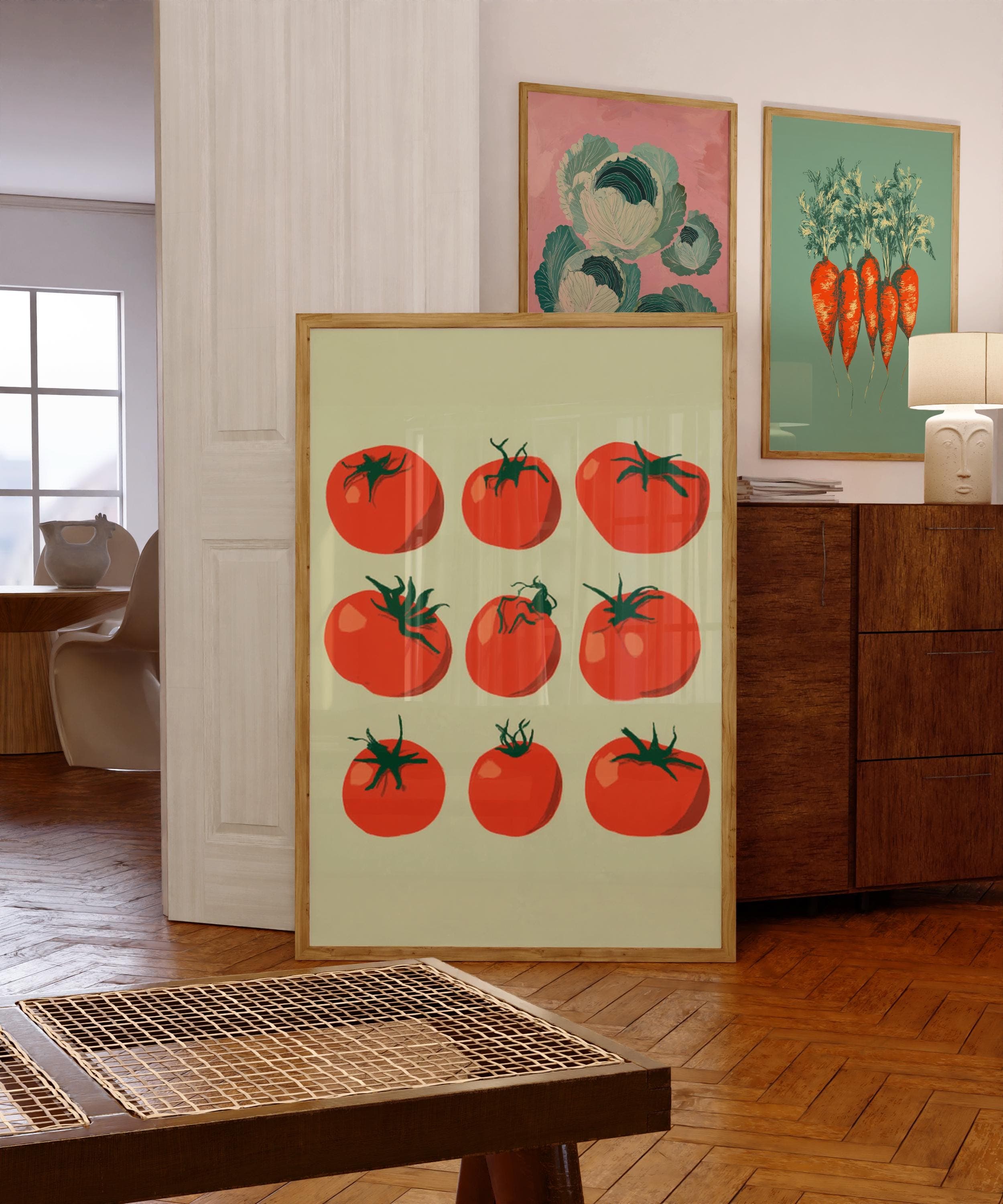 Rustic Tomato Wall Art Print, Vintage Botanical Vegetable Poster, Farm Fresh Red Tomato Wall Hanging, Cute Tomato Kitchen Decor