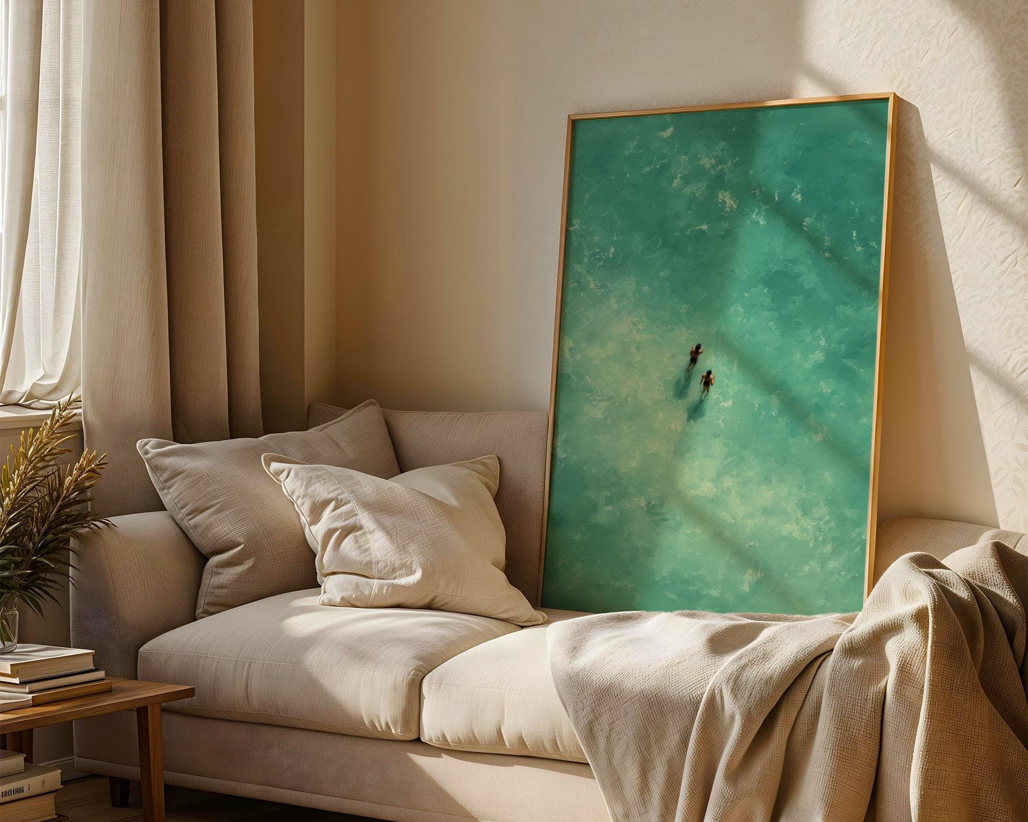 Turquoise Sea Walk Art Print ā Minimalist Summer Ocean Wall Art, Aerial Beach Art Print, Walking in Ocean Wall Art, Minimalist Sea Print - view 7
