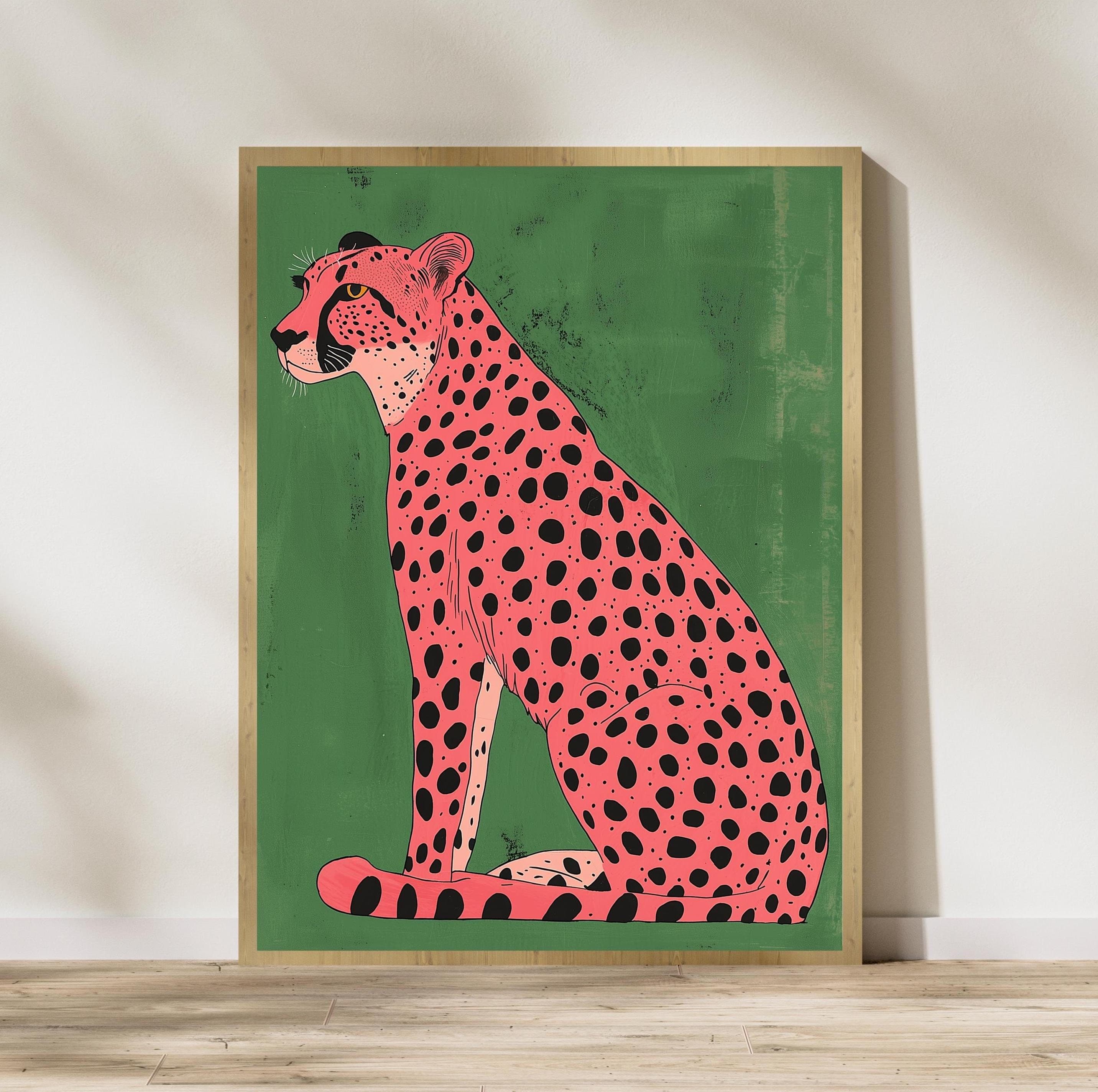 Pink Cheetah Wall Art, Eclectic Animal Wall Decor, Eclectic Animal Wall Art, Eclectic Pink Cheetah Print, Colorful Cheetah Wall Art