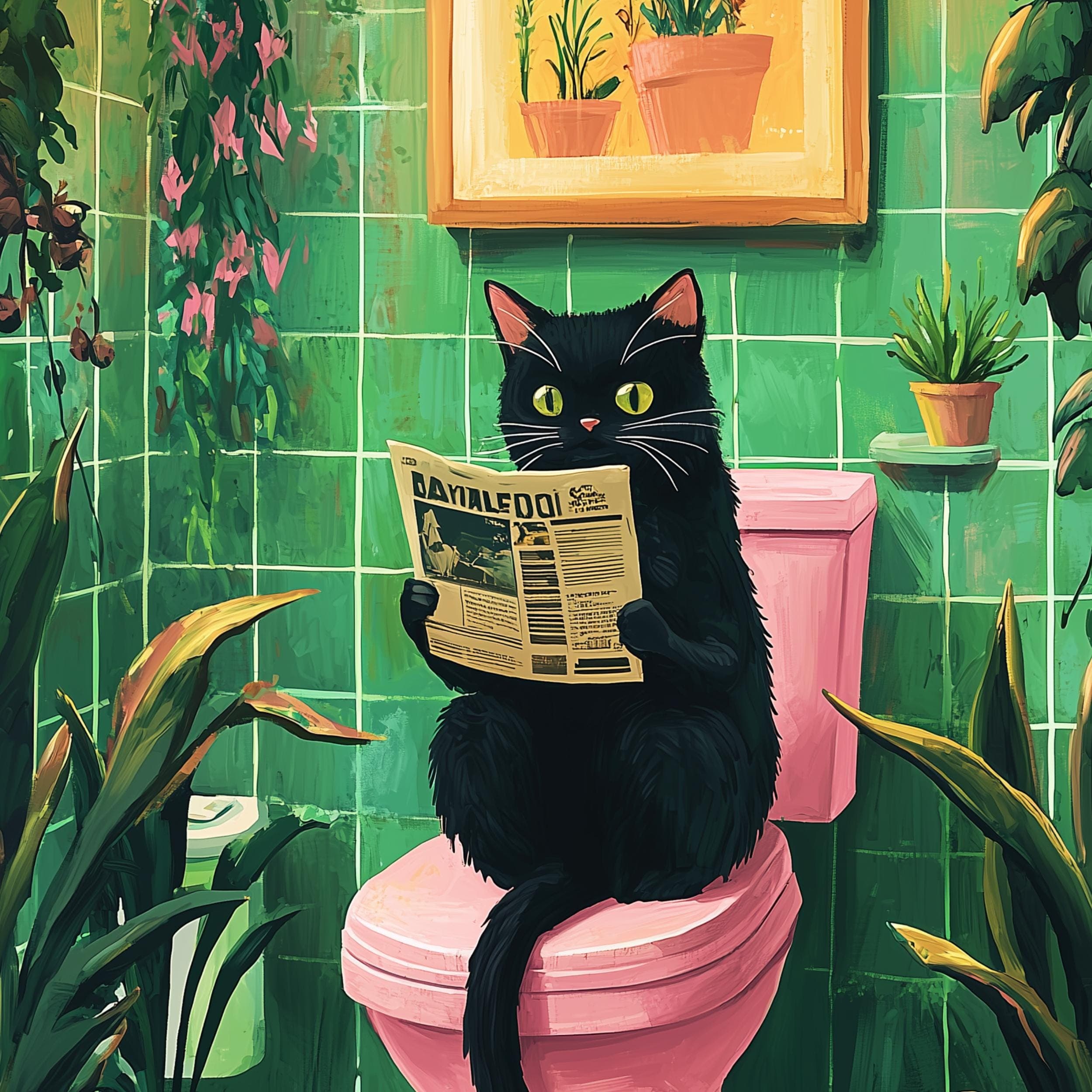 Bathroom Cat Print, Funny Posters, Funny Bathroom Wall Decor, Pink Toilet Bathroom Decor, Funny Cat Poster, Bathroom Wall Art, Toilet Poster - view 2