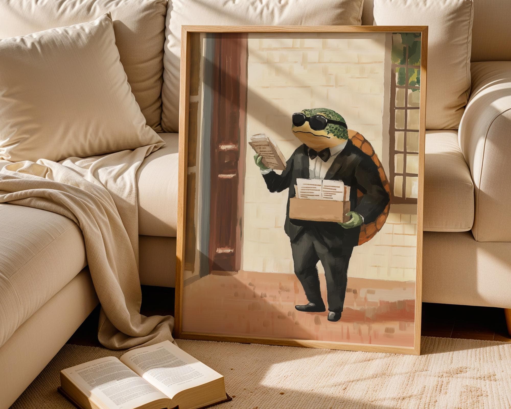 Whimsical Turtle Art Print, Quirky Animal Art, Funny Office Wall Art, Quirky Turtle Delivery Man Print, Playful Animal Wall Art, Turtle Art - view 5