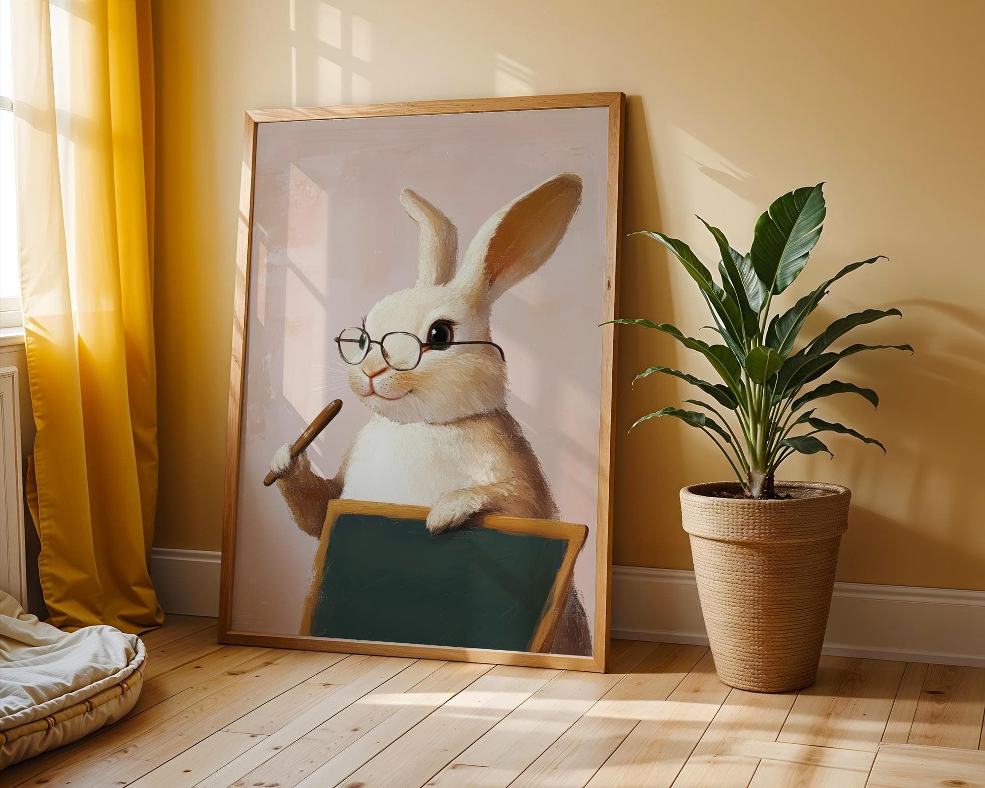 Cute Bunny Wall Art, Bunny Nursery Decor, Bunny Teacher Print, Whimsical Bunny Wall Decor, Retro Bunny Print, Cute Bunny Poster, Digital Art - view 7
