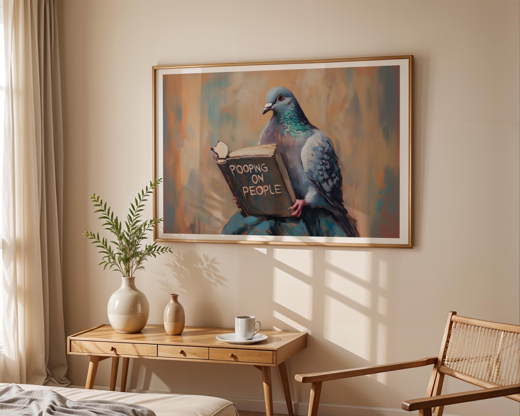Funny Pigeon, Bird Reading Book, Bathroom Funny Posters, Humorous Pet, Digital Wall Art, Pooping On People Poster, Art Digital Download - view 5