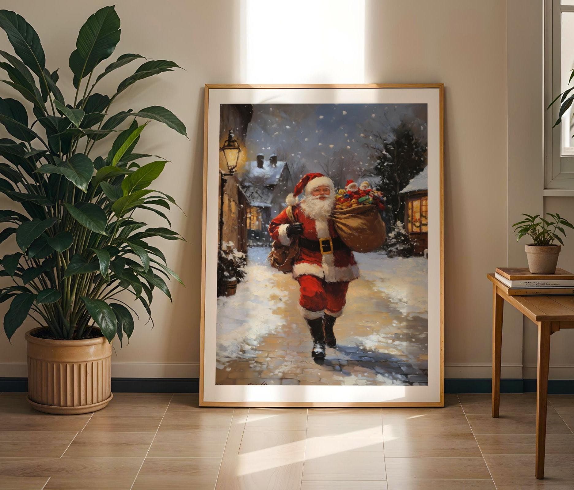 Santa Claus Christmas Wall Art, Cozy Christmas Santa Painting, Classic Santa Claus Painting, Holiday Wall Art, Digital Download, Santa Print - view 7