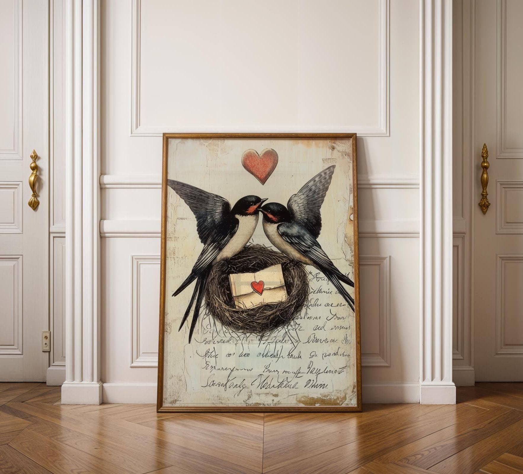Vintage Swallow Couple Wall Art, Antique Swallow, Vintage Animal Prints, Swallow Wall Decor | Downloadable Art | Swallow bird, Bird Poster